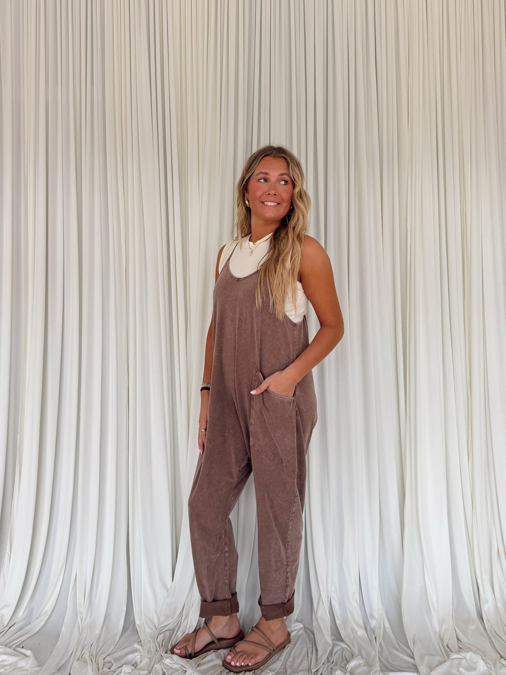 Mineral Wash Spaghetti Strap Jumpsuit