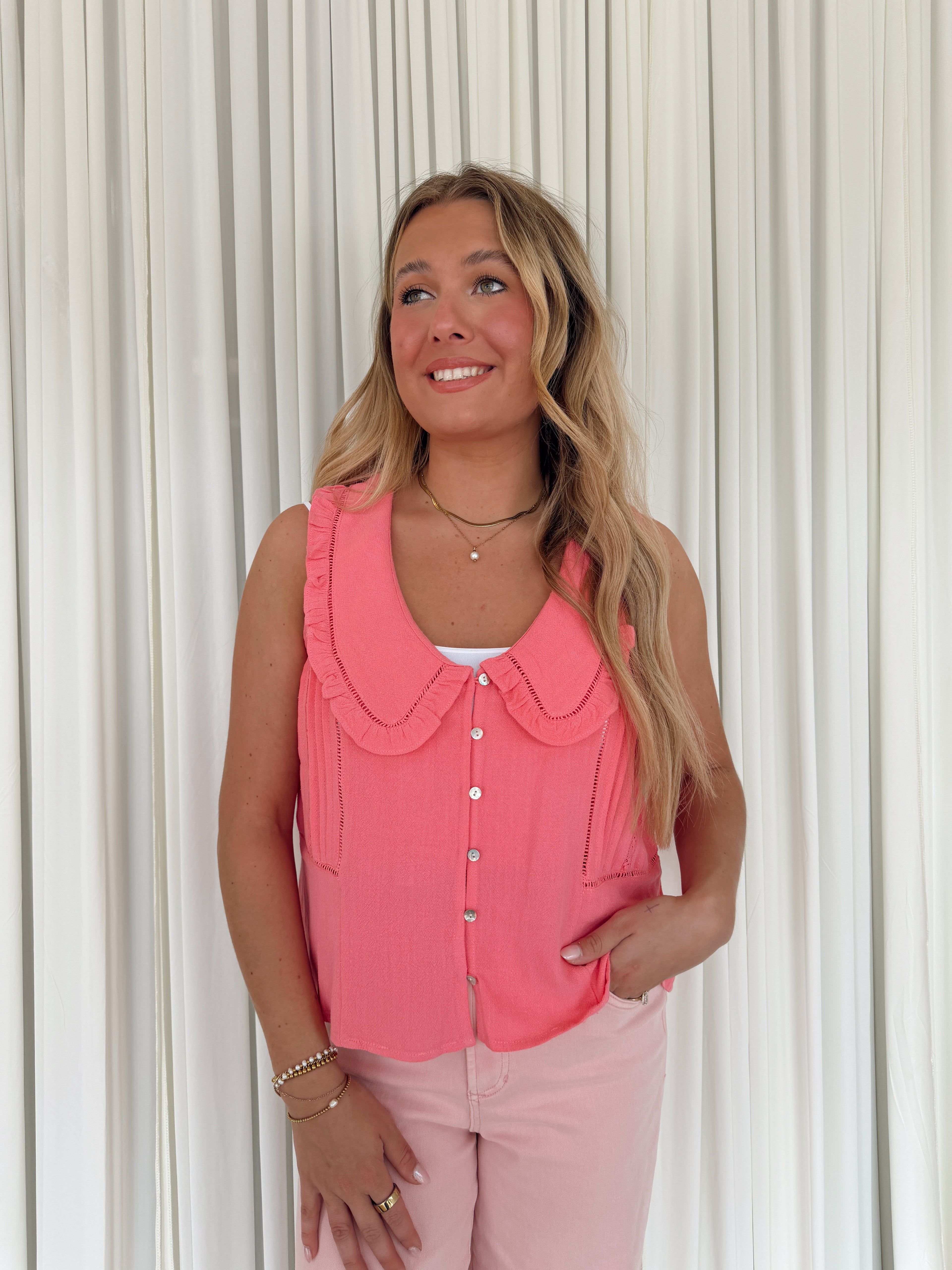 Ruffle Collared Tank Blouse