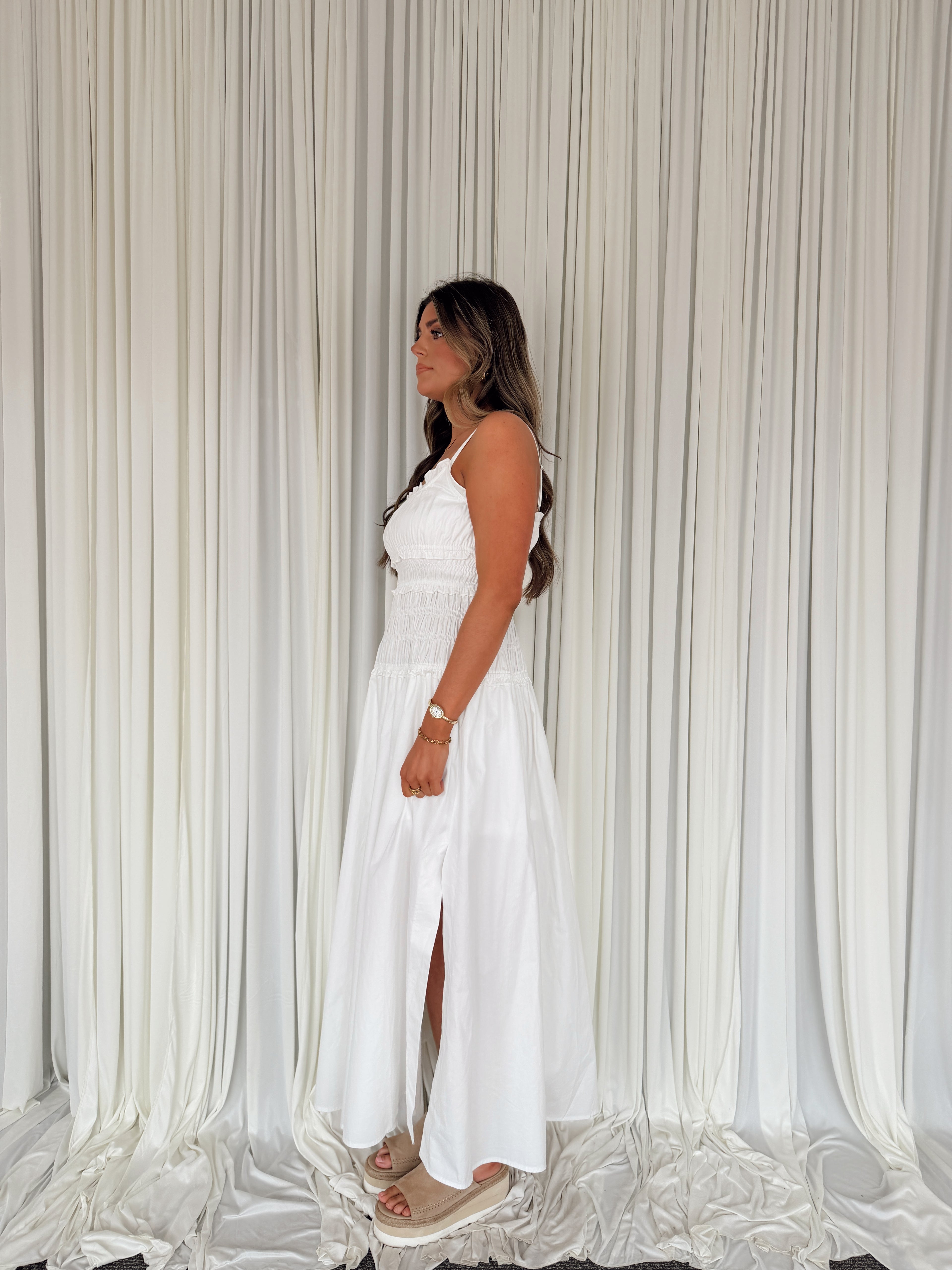 White Smocked Maxi Cotton Dress