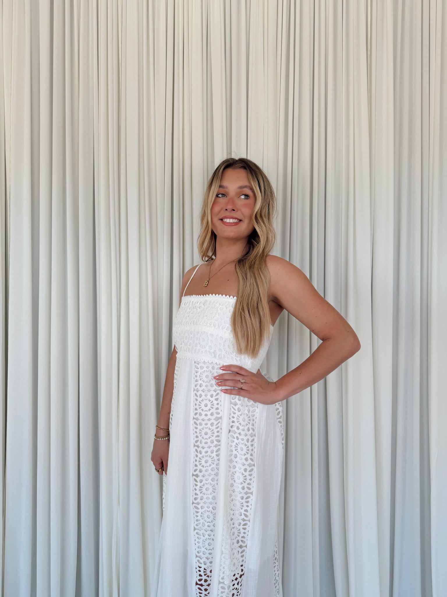 Crochet Lace Paneled Maxi Dress