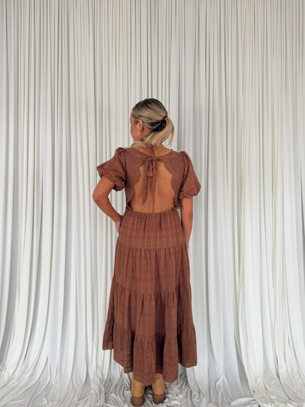 Linen Lace Bubble Sleeve Maxi