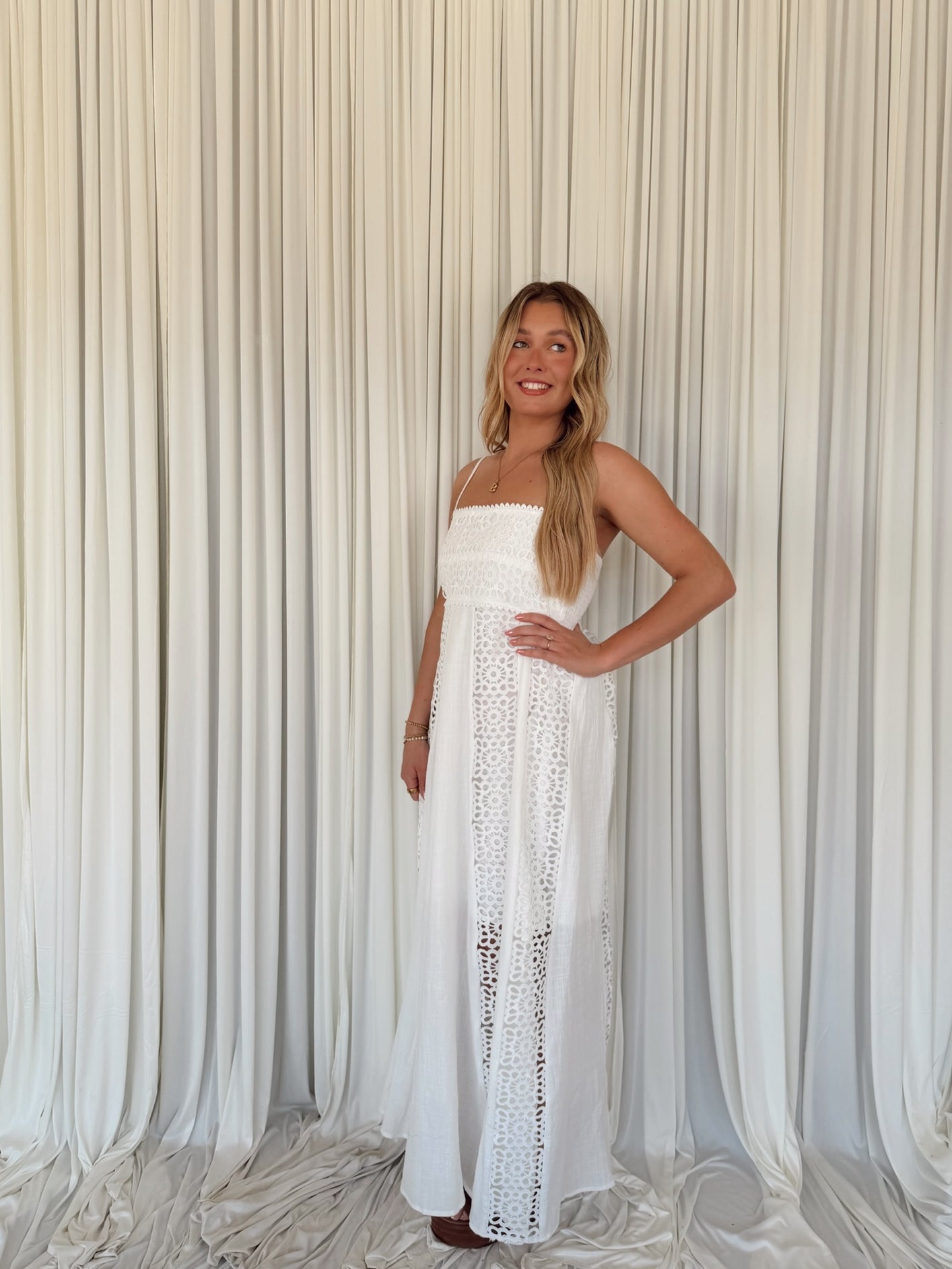 Crochet Lace Paneled Maxi Dress