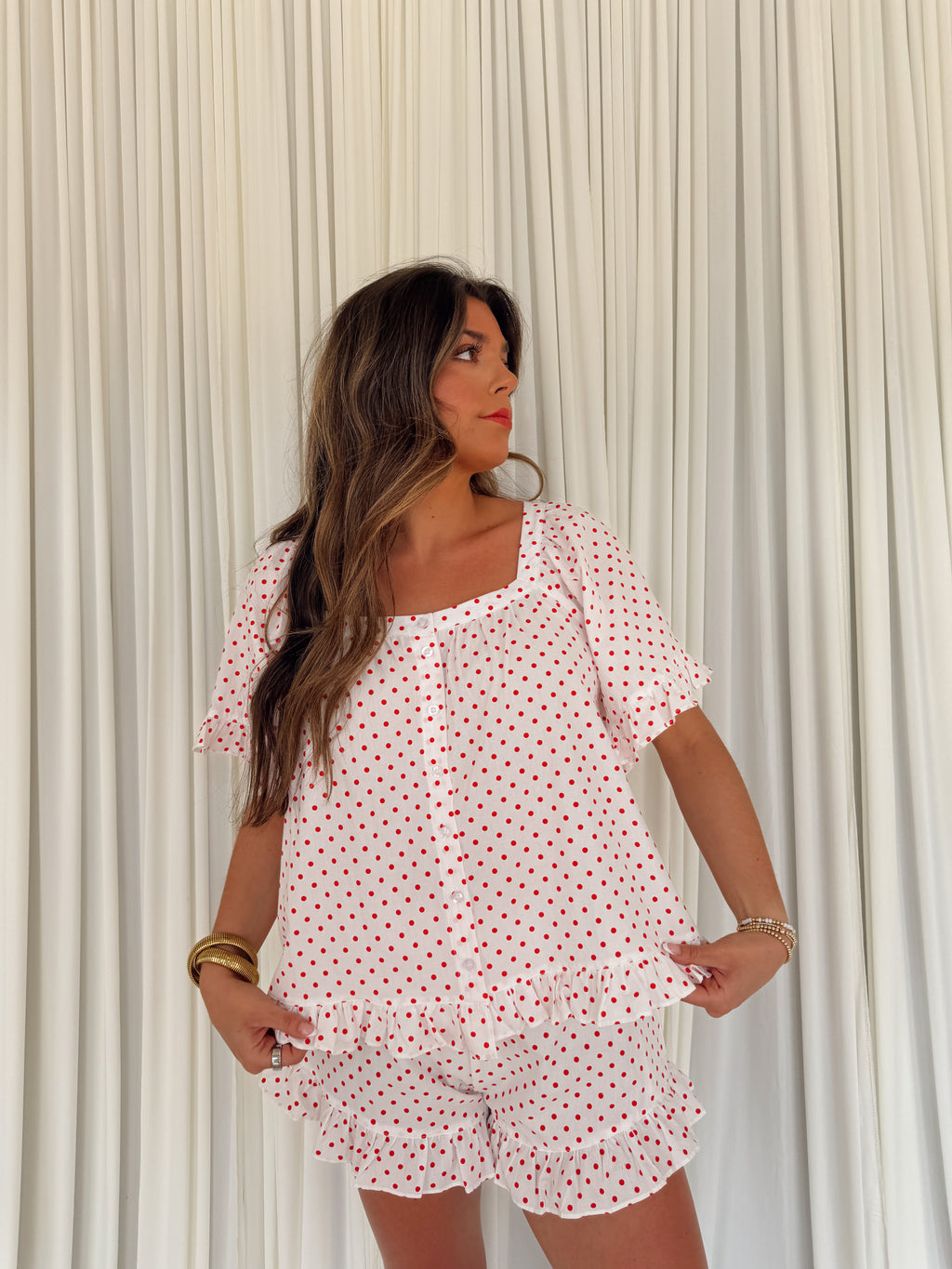 Ruffled Polka Dot Print Top
