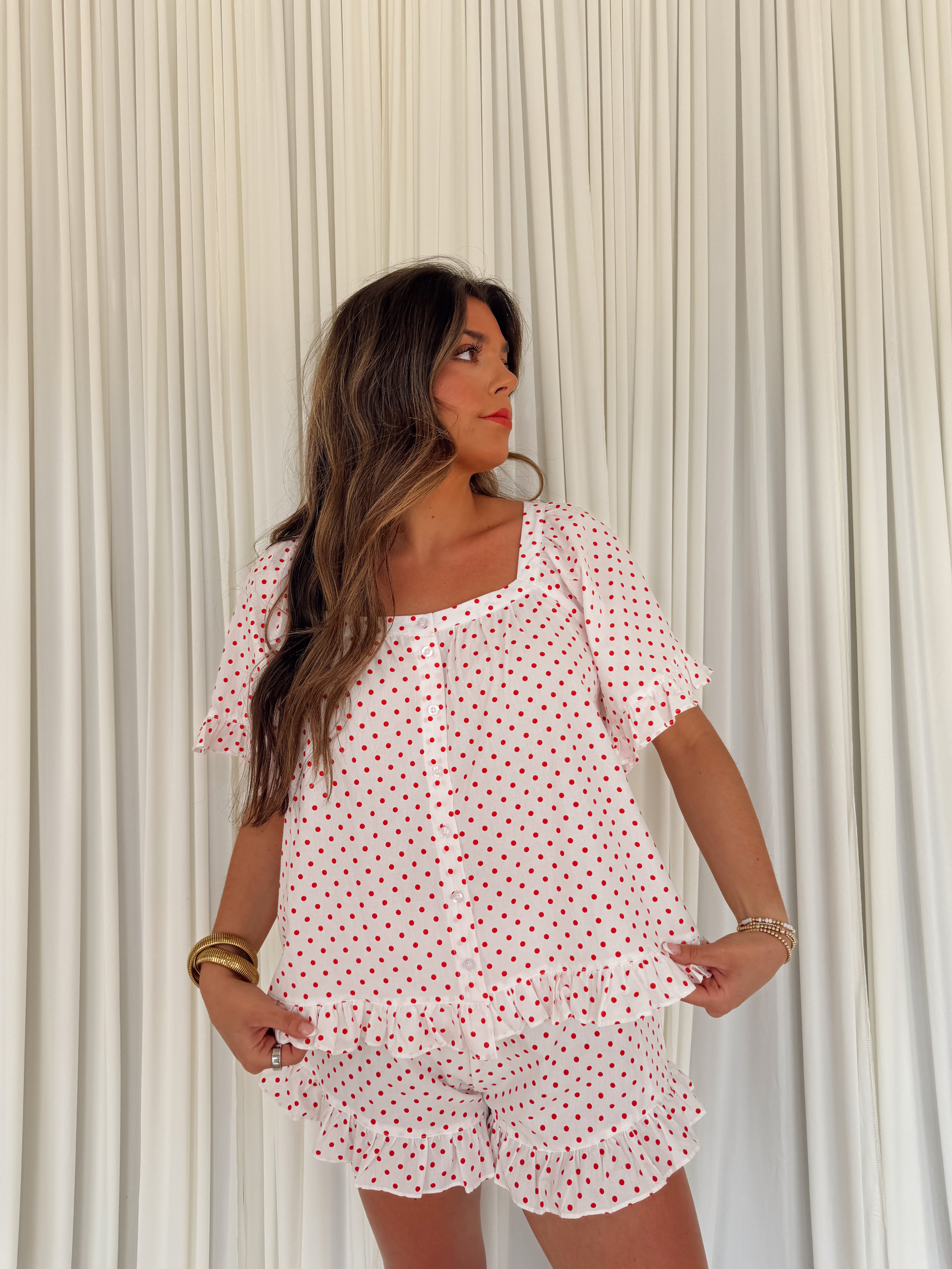 Ruffled Polka Dot Print Top