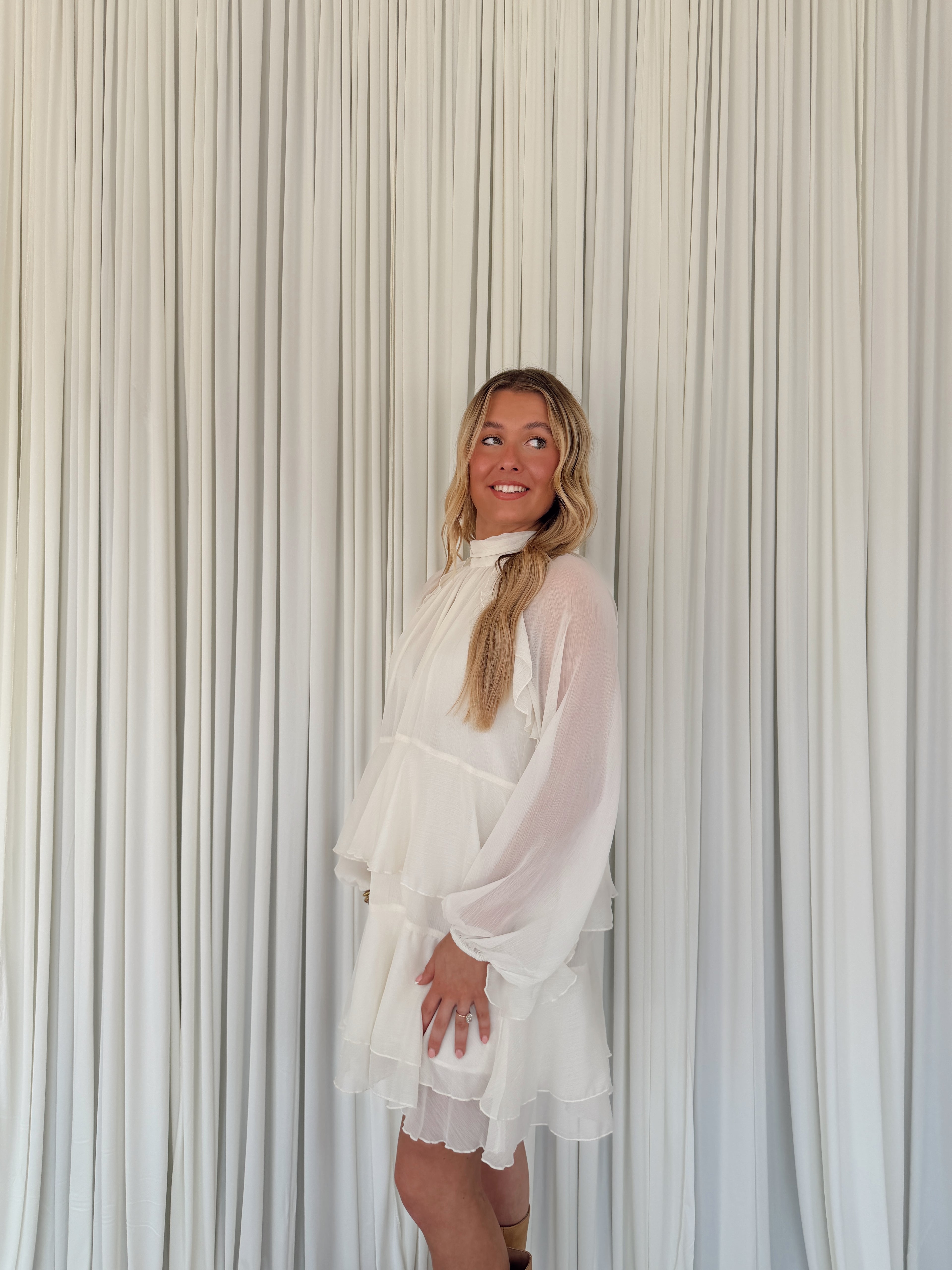 Chiffon Ruffled Mock Neck Mini