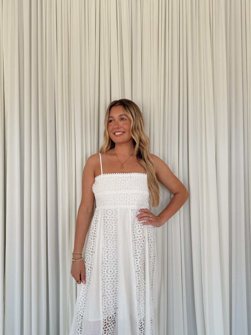 Crochet Lace Paneled Maxi Dress