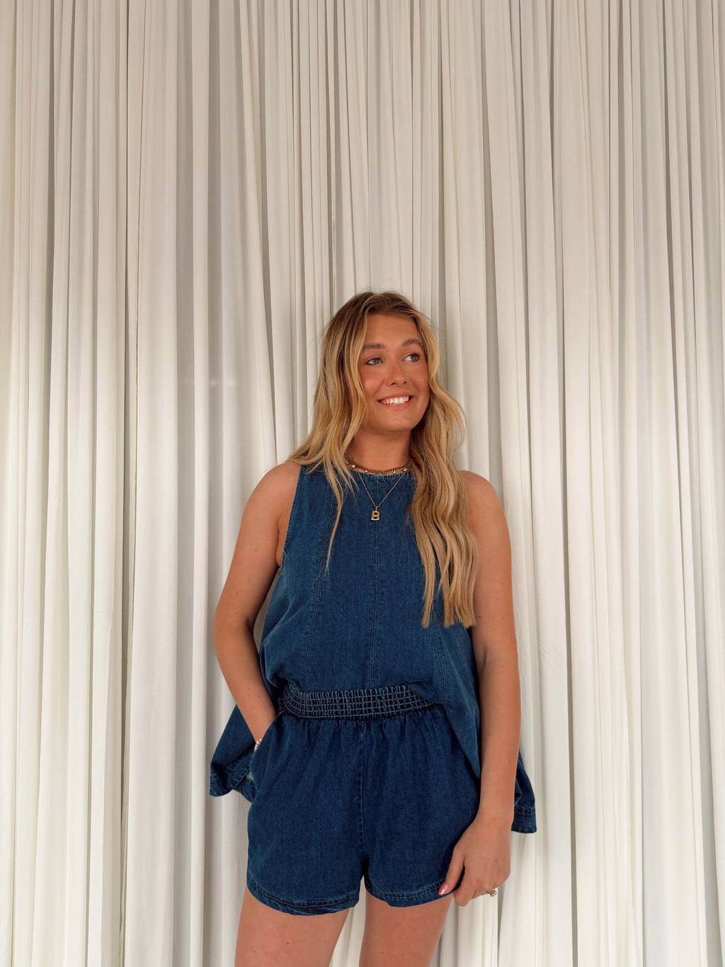 Elastic Waist Shorts - Dark Denim