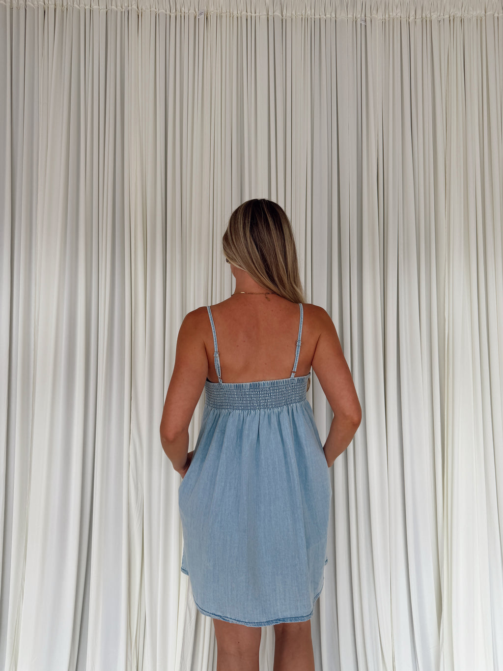 Pleated Denim Mini Dress