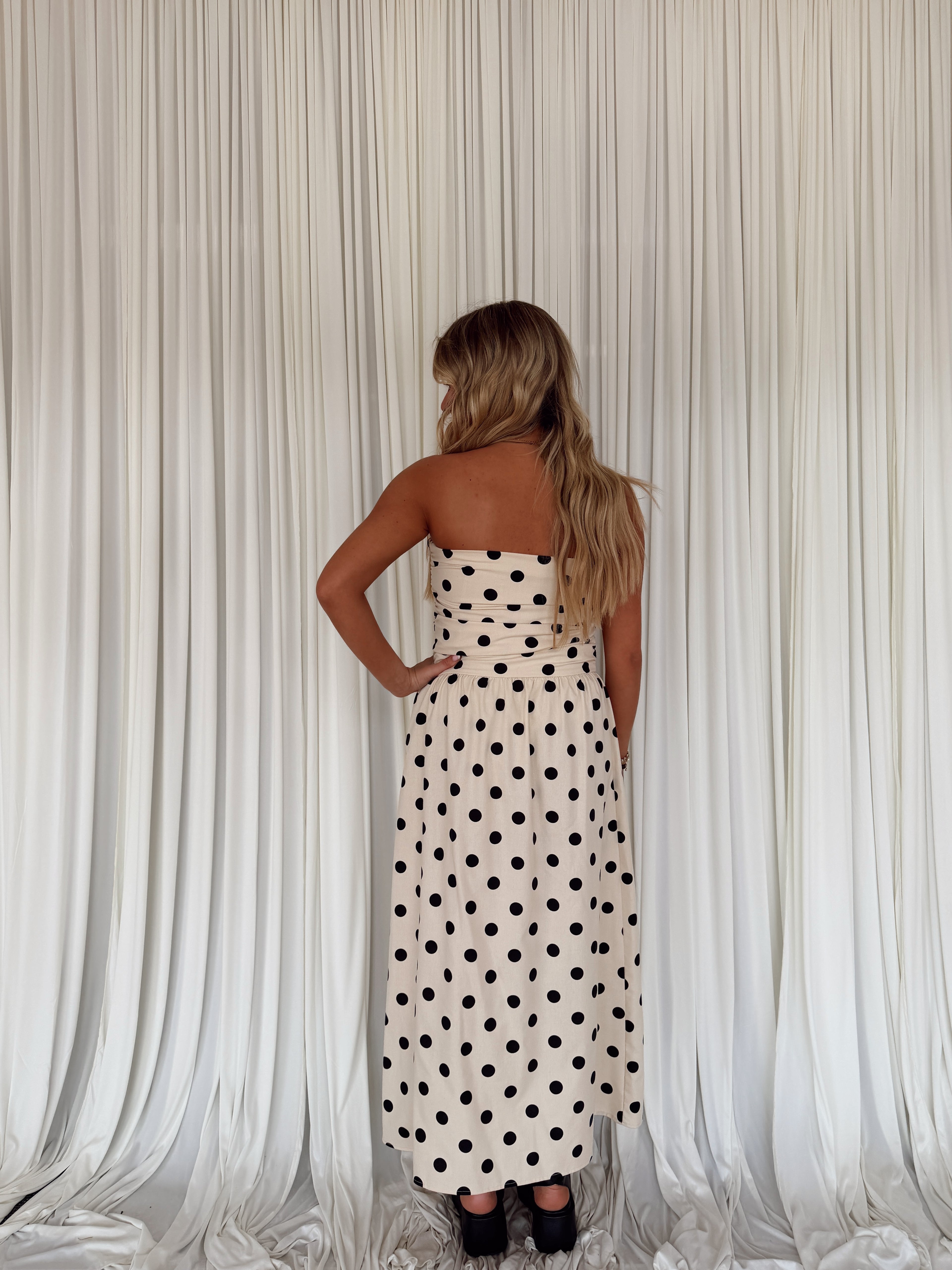 Polka Dot Strapless Tube Midi