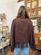 Suede Stitched Fringe Cape