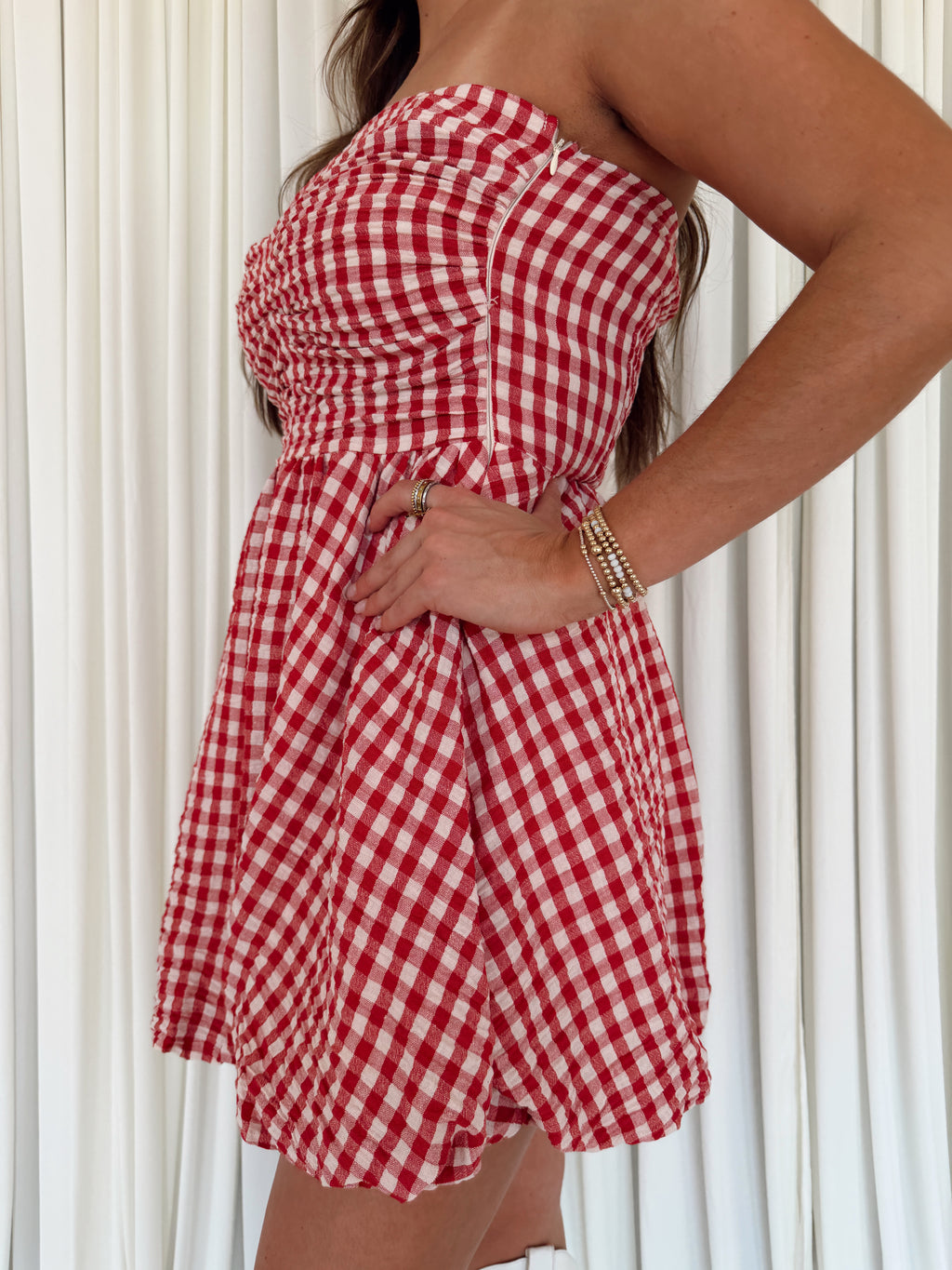 Gingham Print Smocking Tube Mini