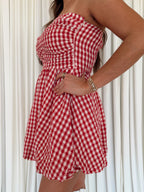 Gingham Print Smocking Tube Mini