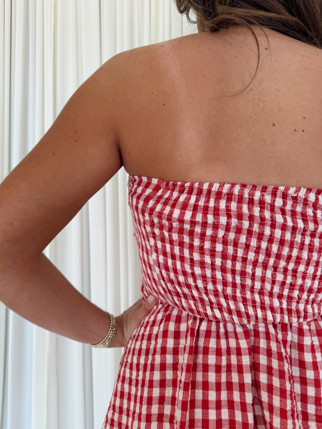 Gingham Print Smocking Tube Mini