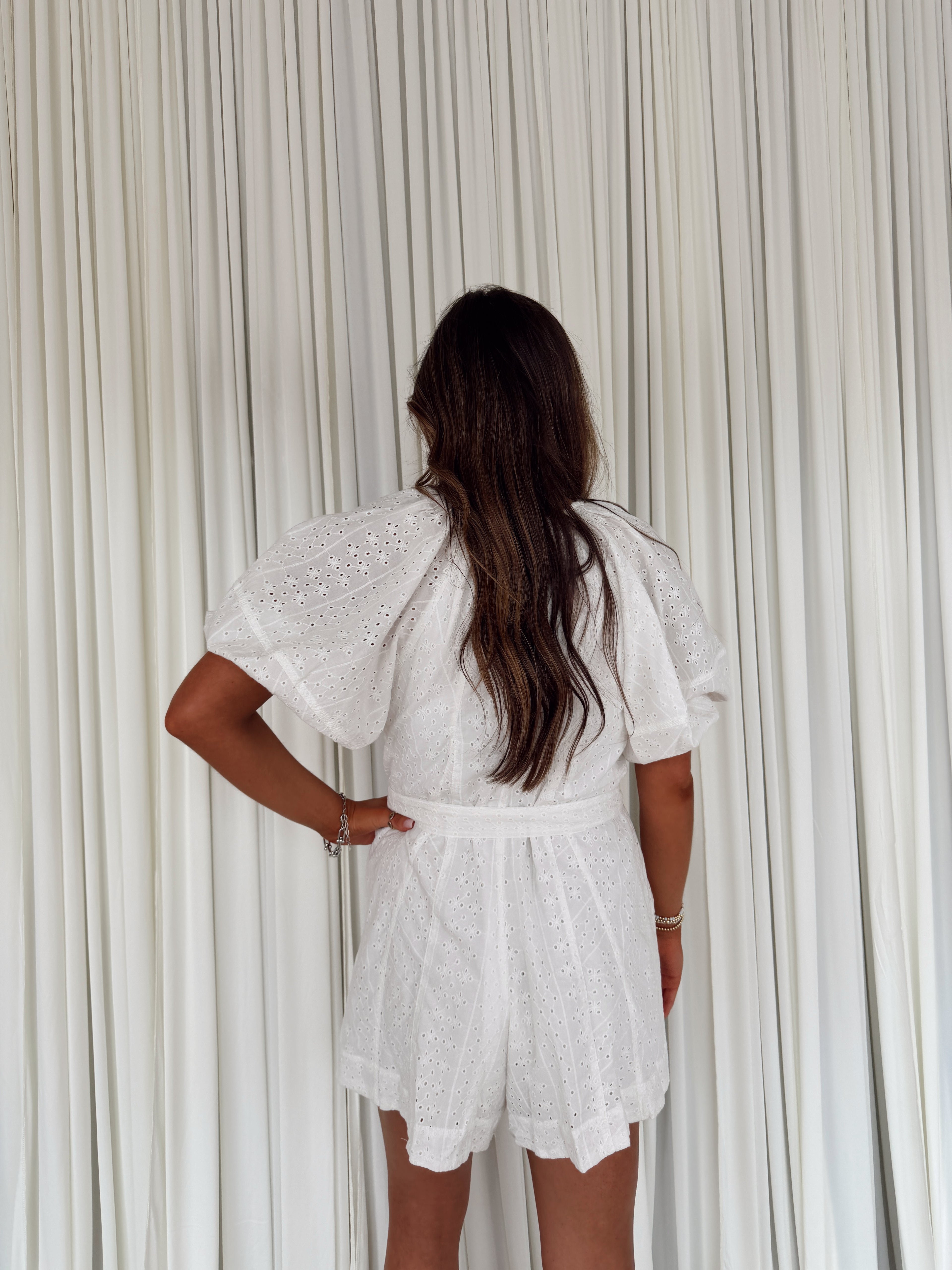 Scoop Neck Eyelet Romper