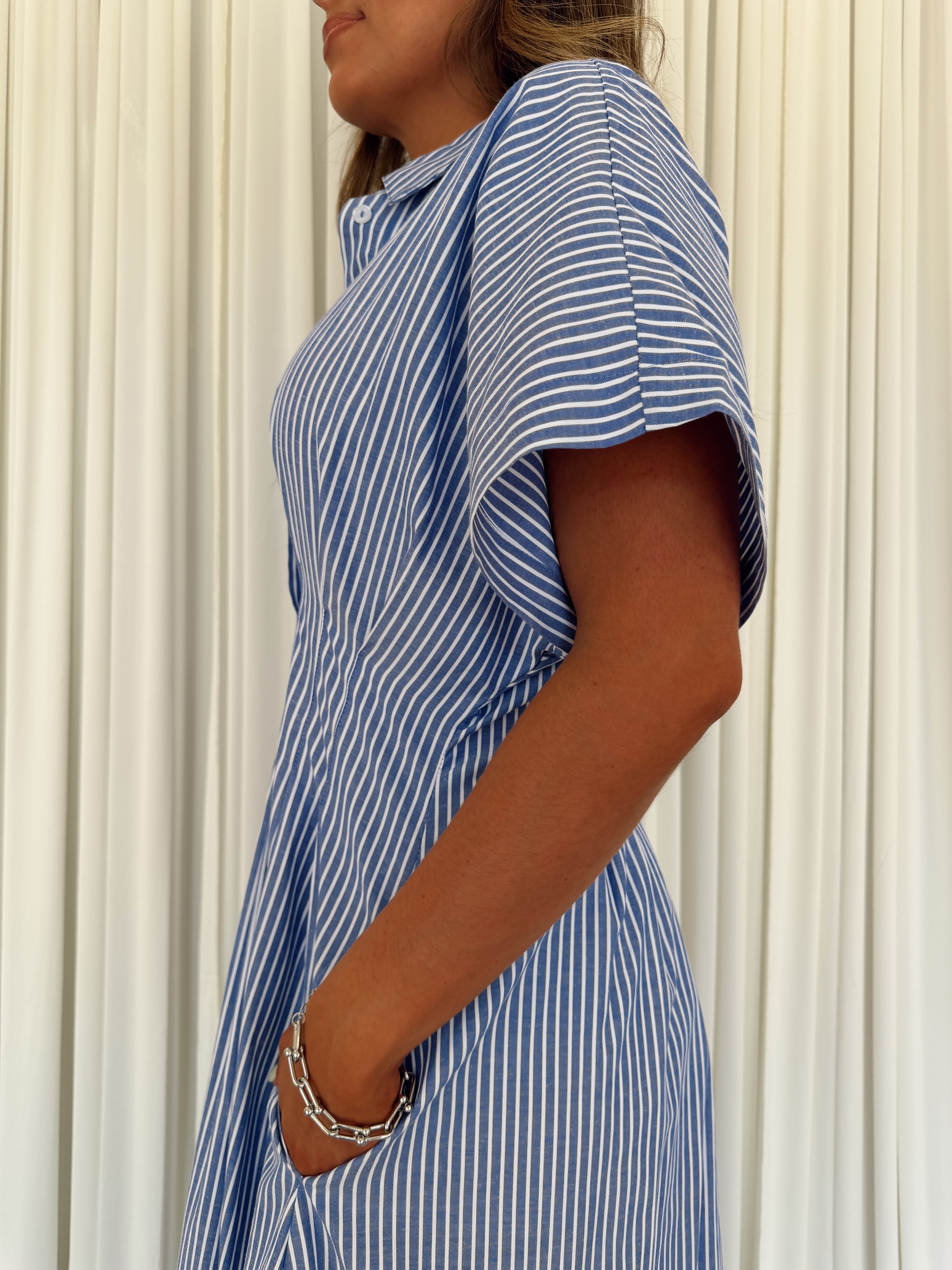 Striped Dolman Sleeve Pleated Maxi Dress Seven & James Striped Dolman Sleeve Pleated Maxi Dress Seven & James