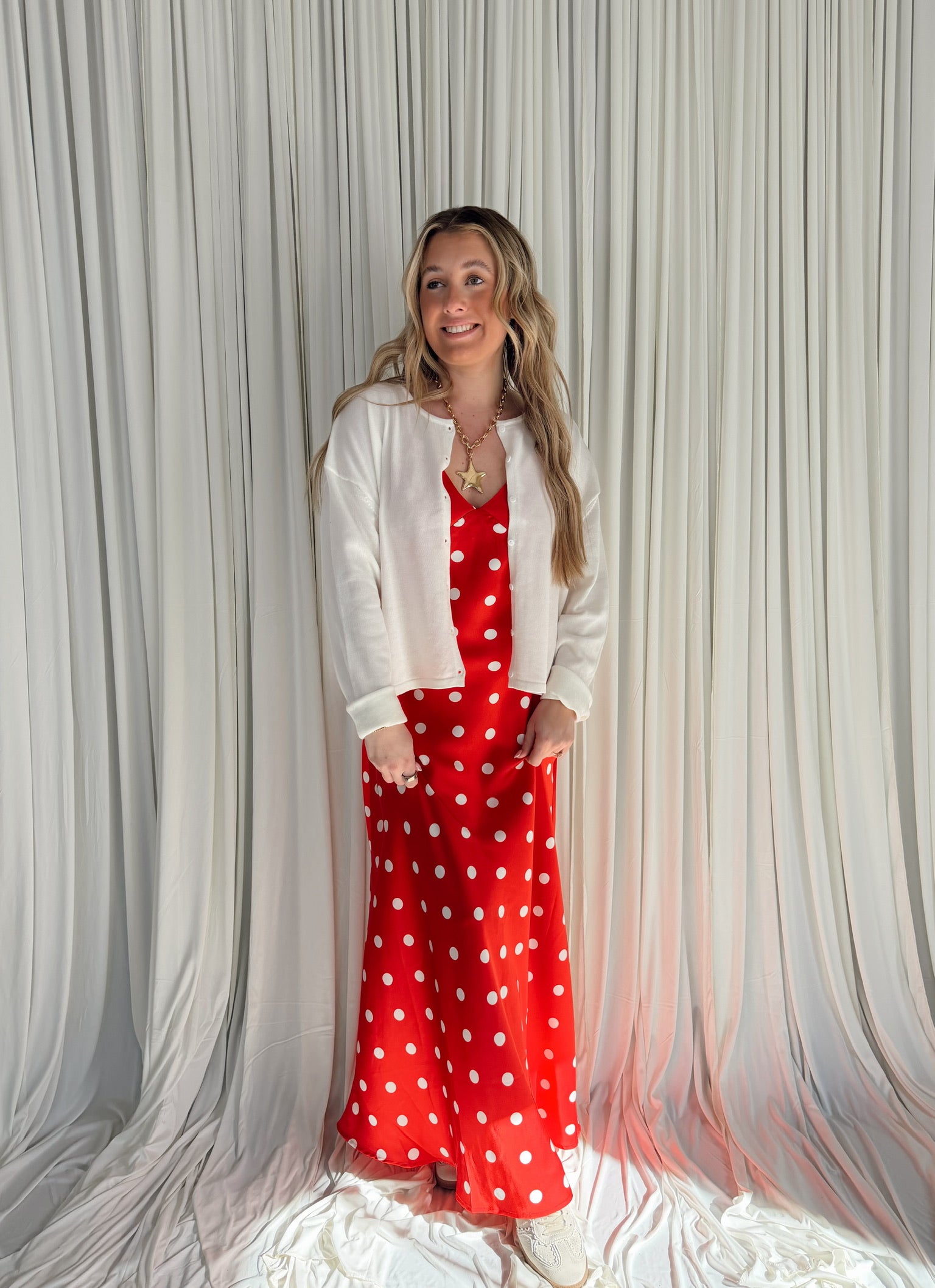 Polka Dot Strap Shoulder Maxi Dress