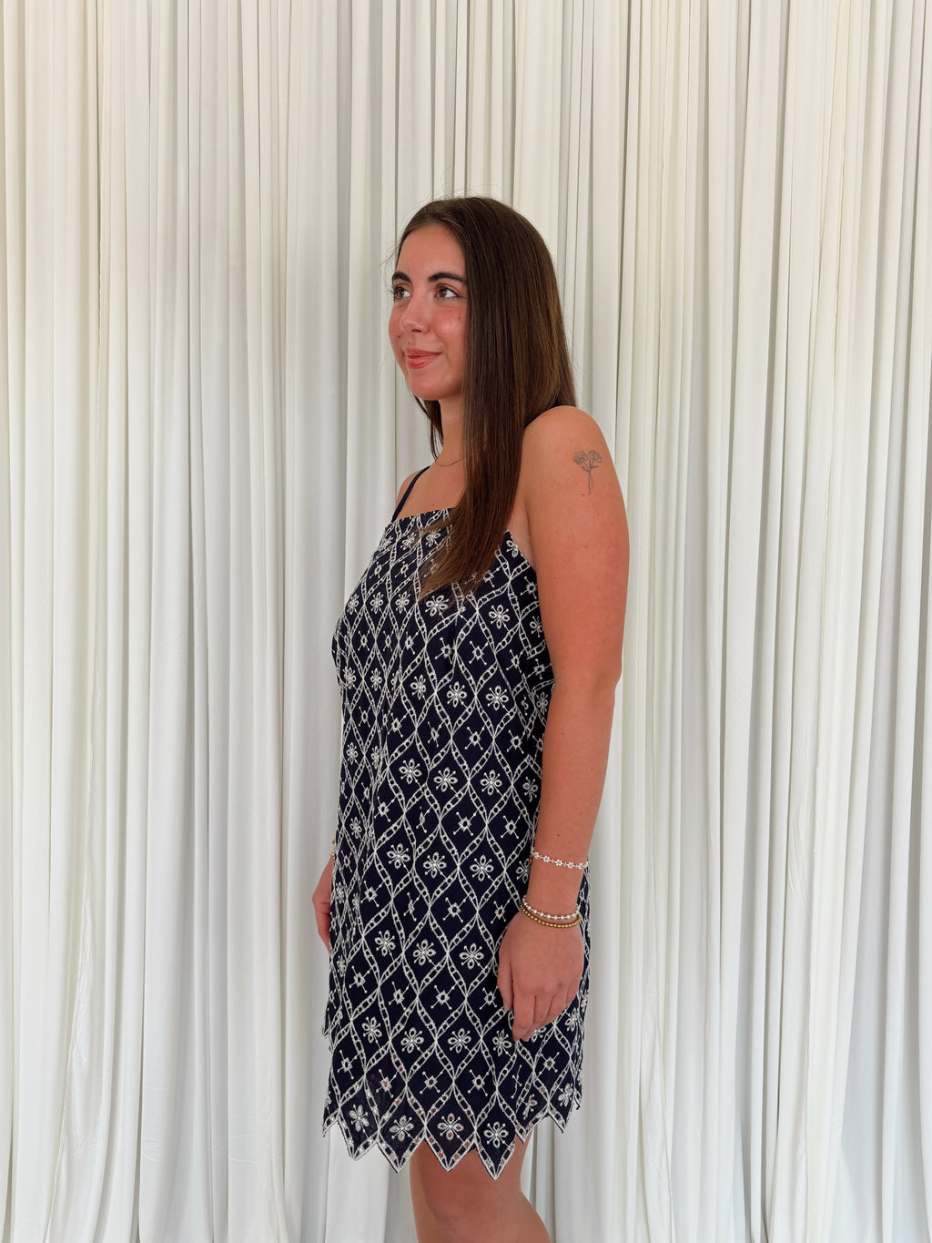 Navy Scalloped Hem Shift Dress