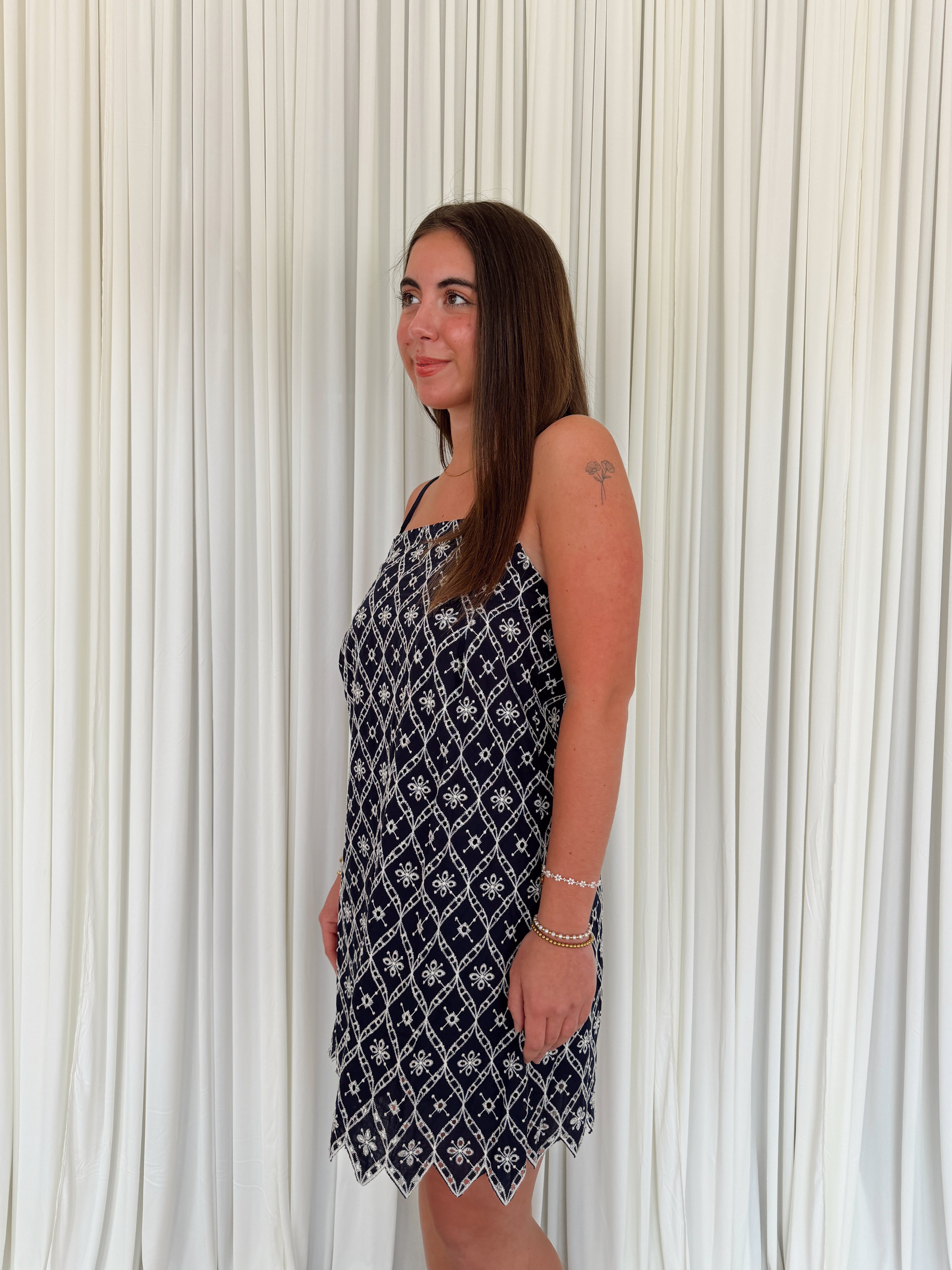 Navy Scalloped Hem Shift Dress