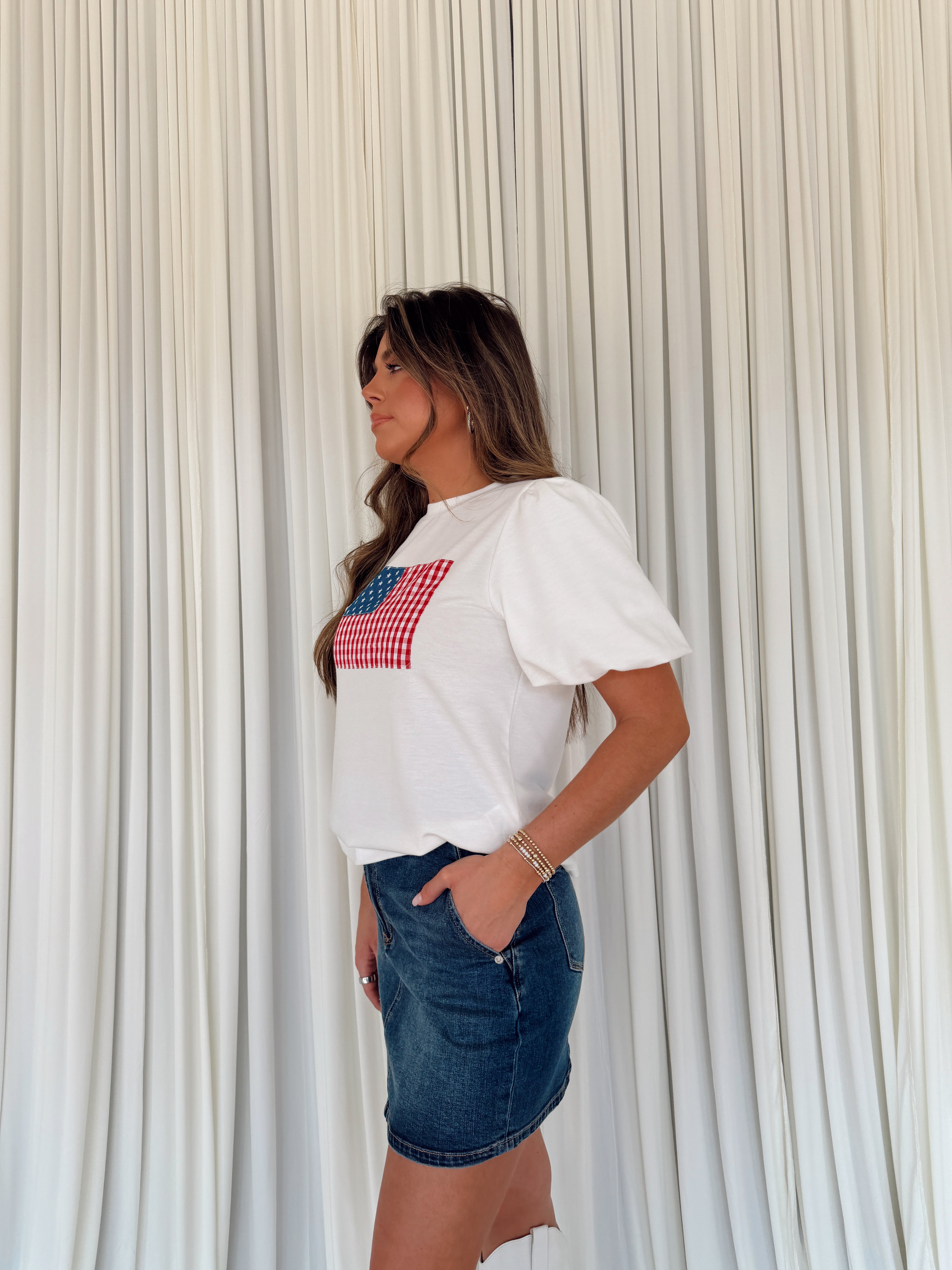 American Flag Patch Knit Top
