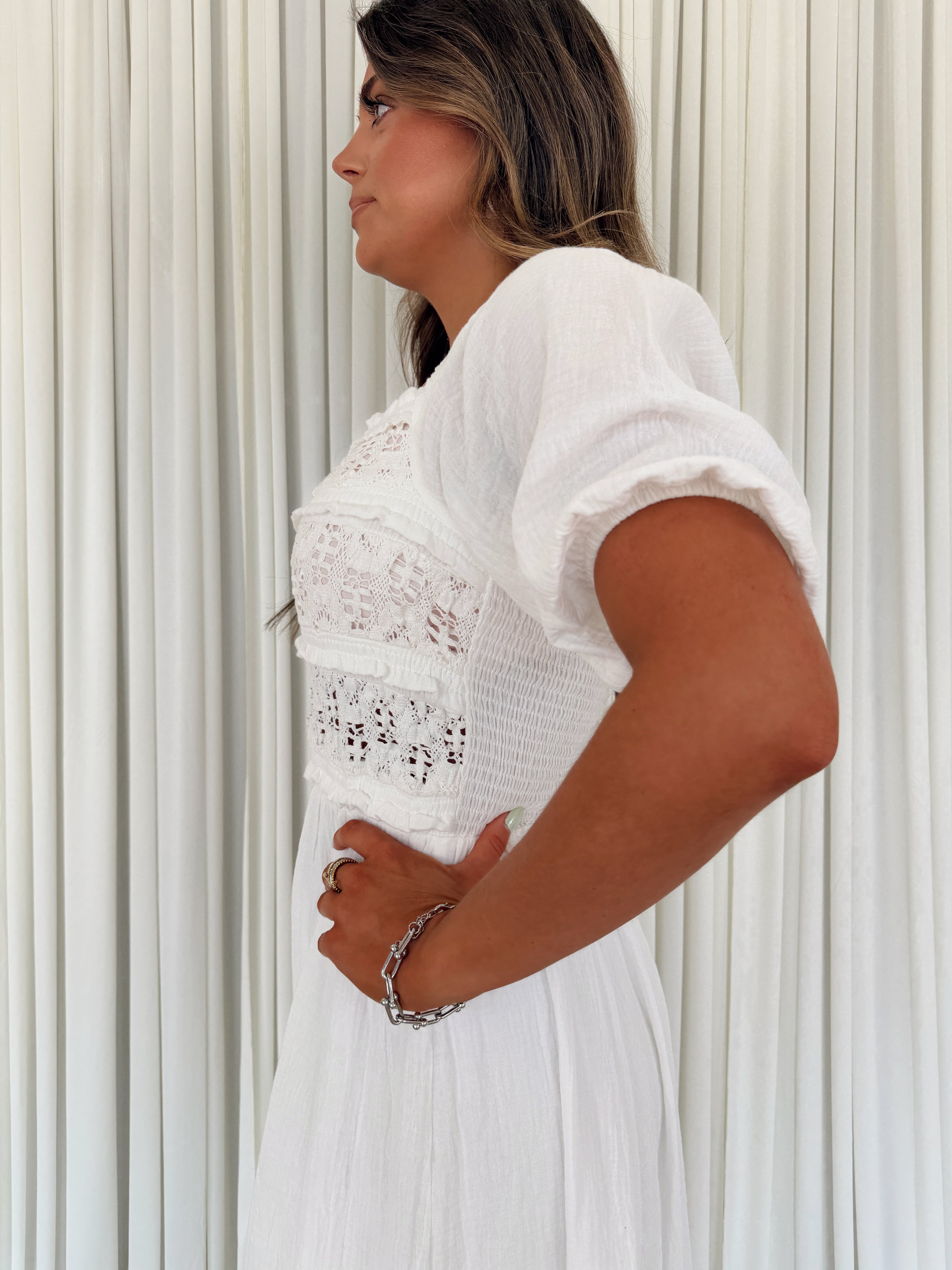 Square Neck Smocked Flare Midi Dress