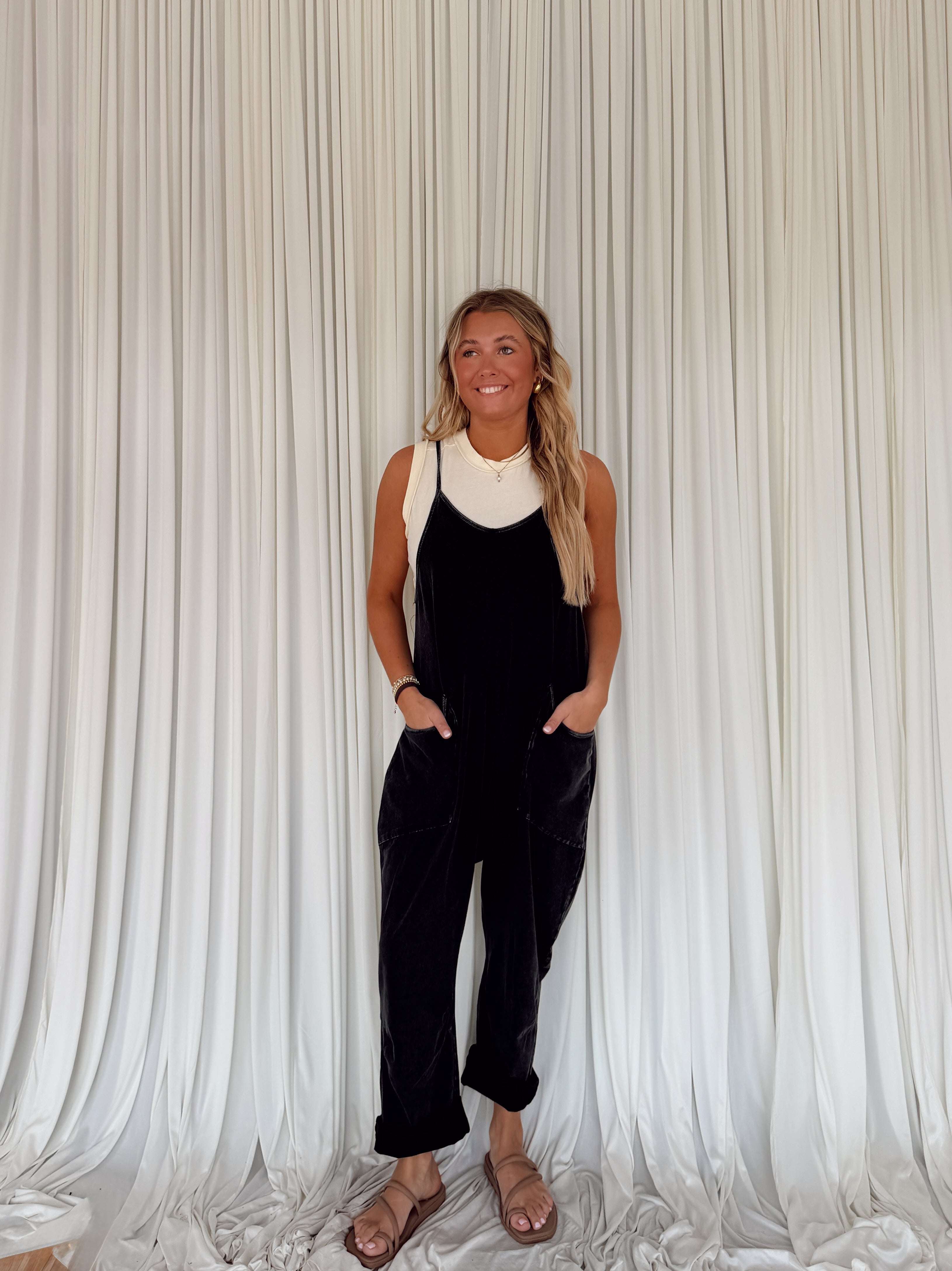 Mineral Wash Spaghetti Strap Jumpsuit