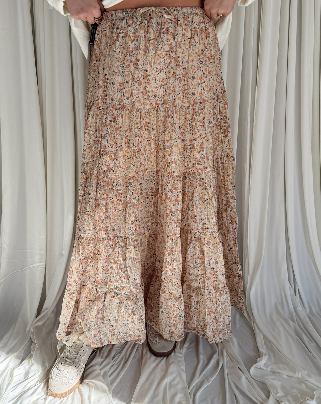 Ditsy Floral Tiered Midi Skirt