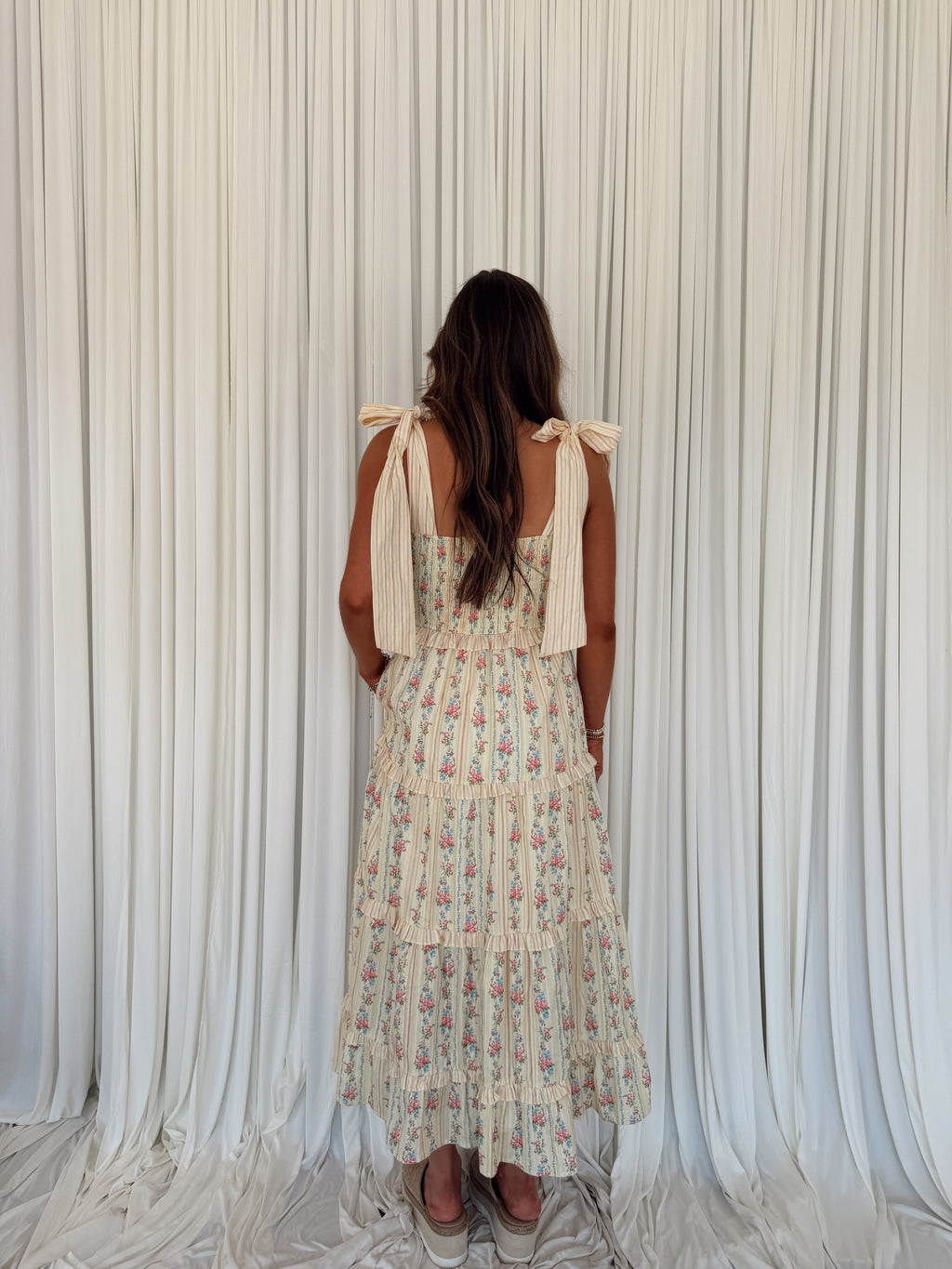Yellow Stripe Floral Maxi Dress