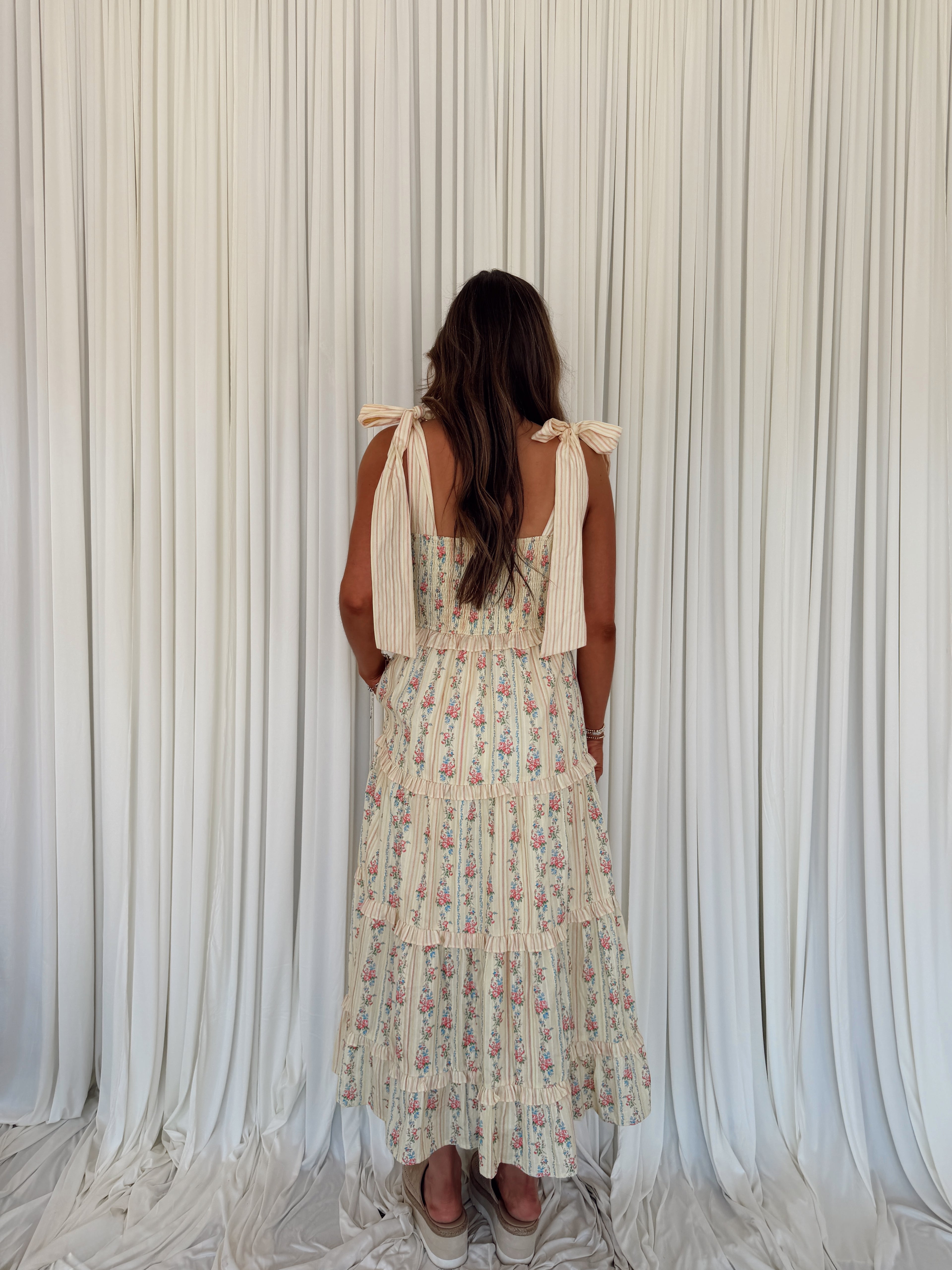 Yellow Stripe Floral Maxi Dress