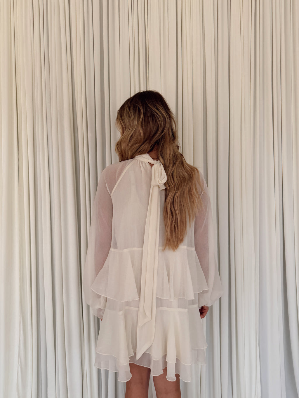 Chiffon Ruffled Mock Neck Mini