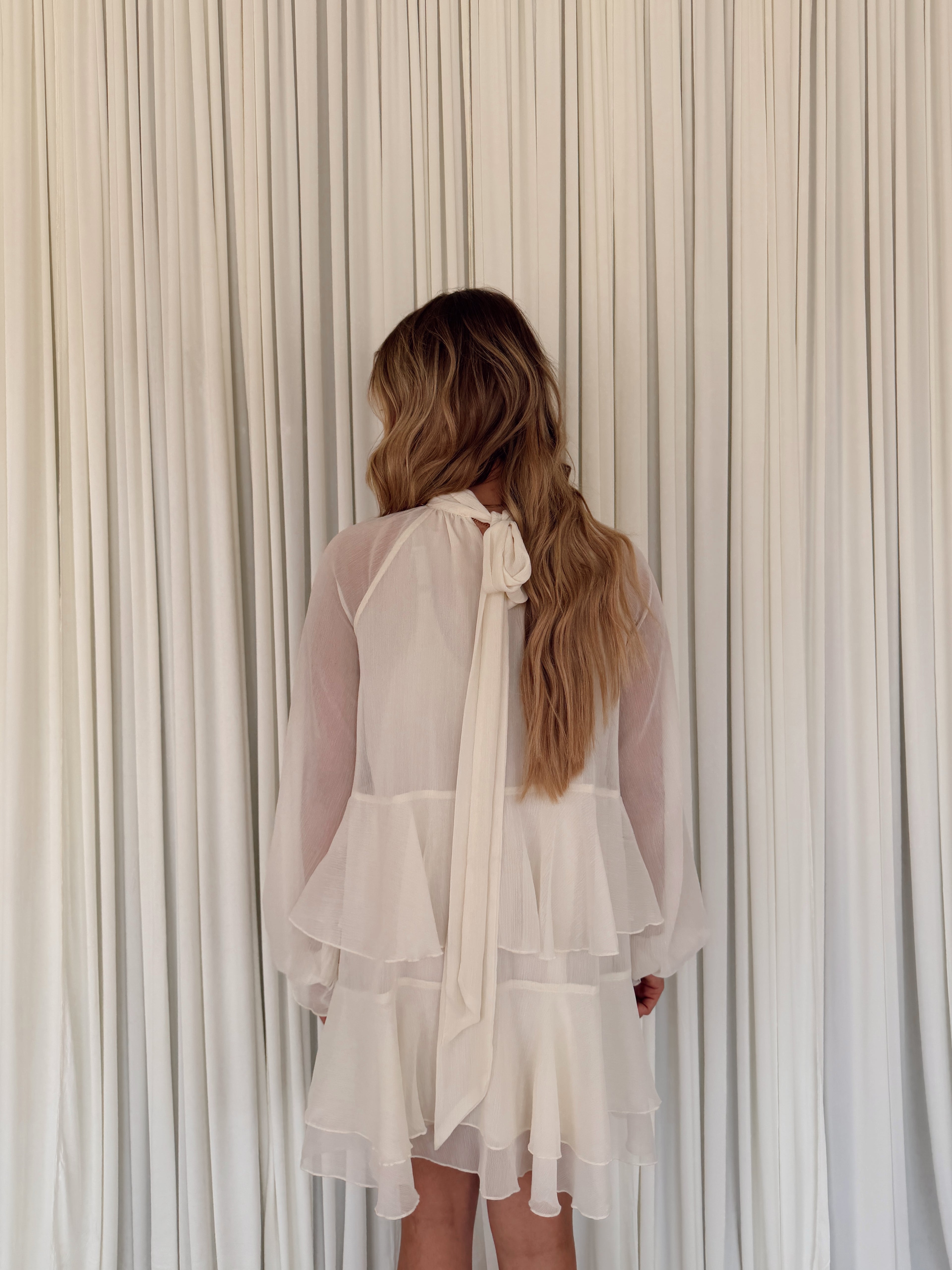 Chiffon Ruffled Mock Neck Mini