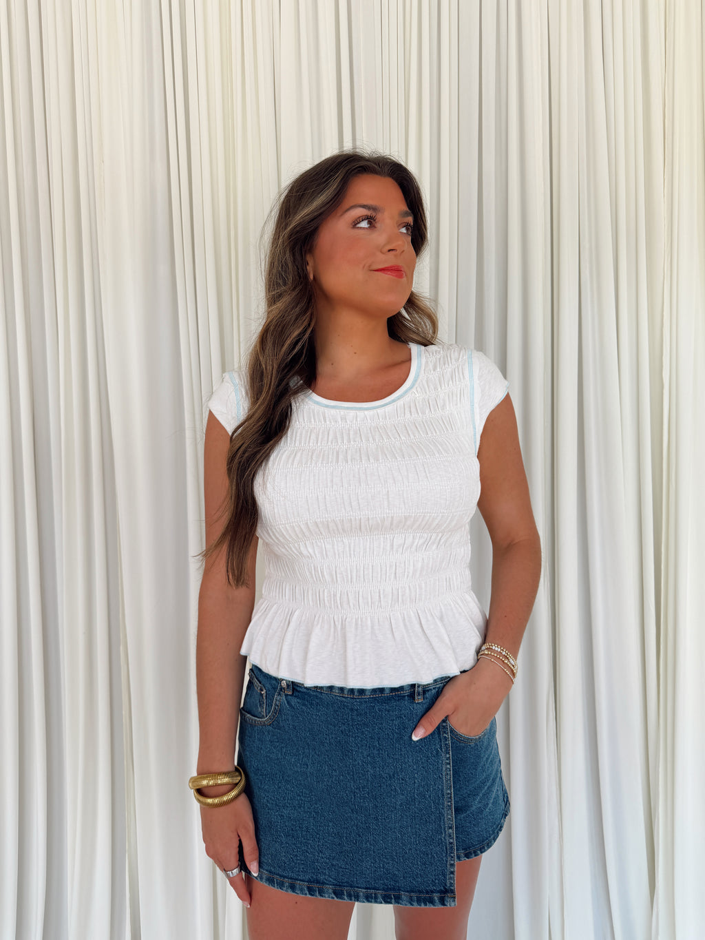 Gathered Hem Smocking Top