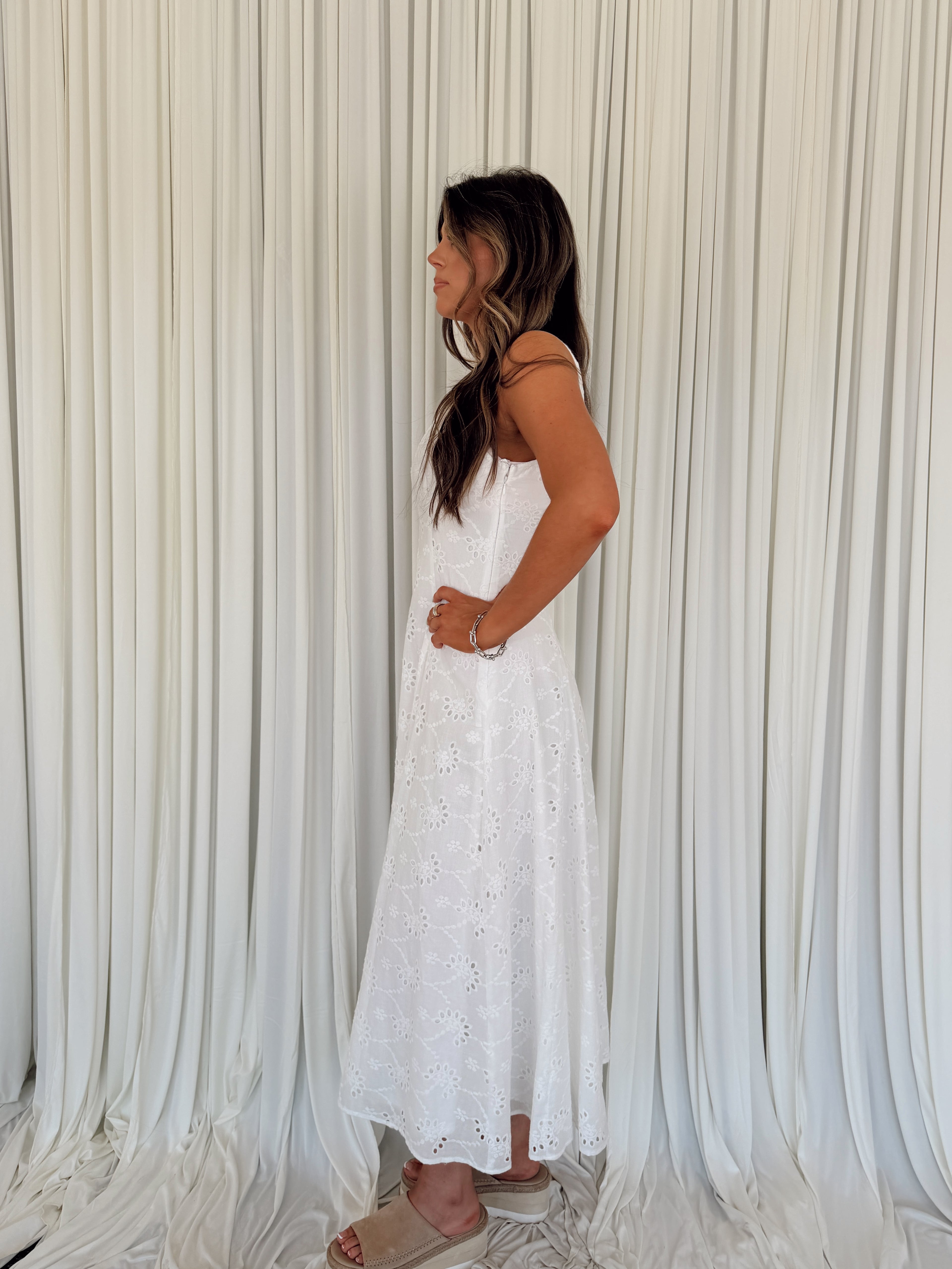 Eyelet Flared Midi Dress