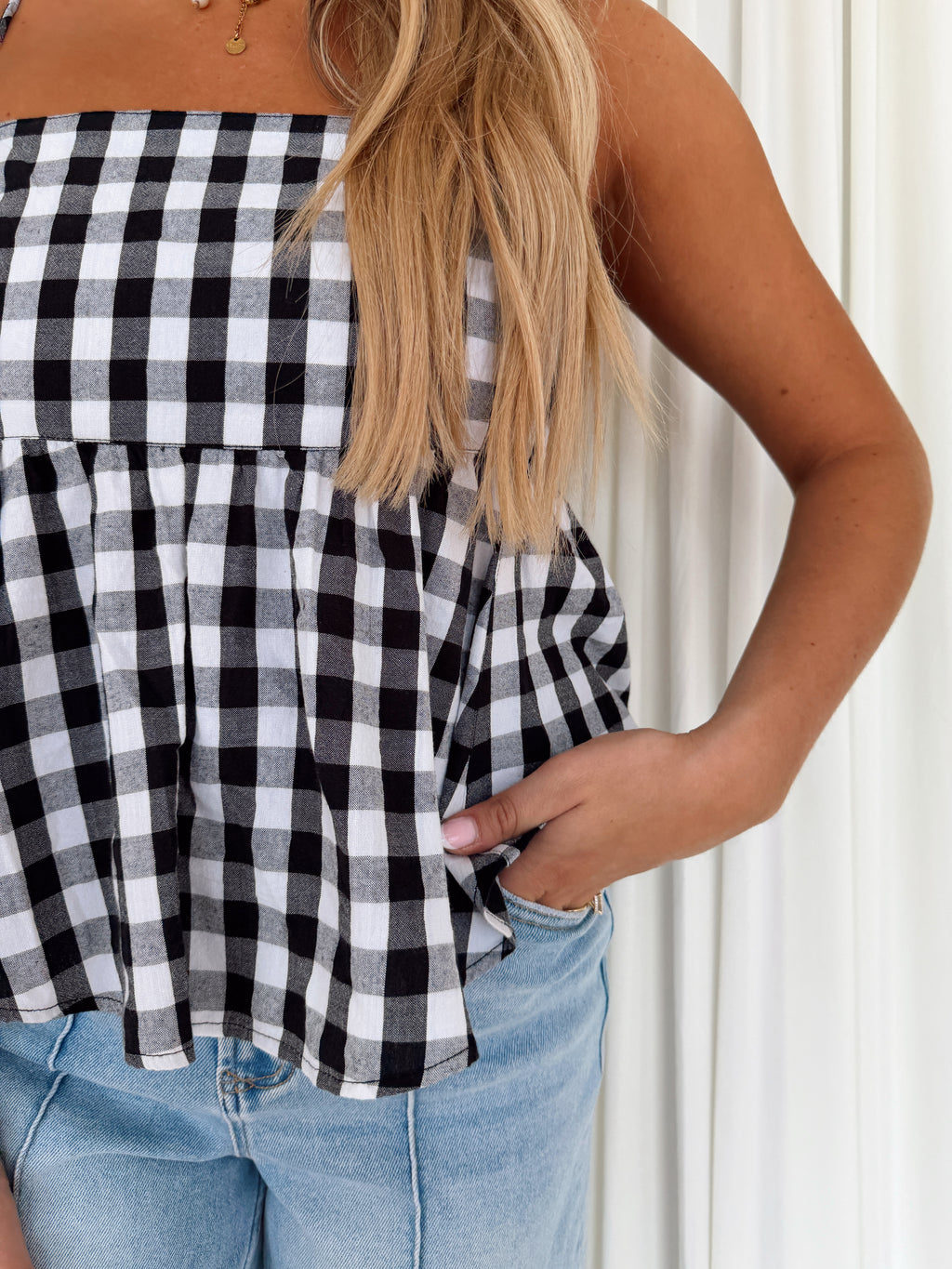 Gingham Woven Flowy Top