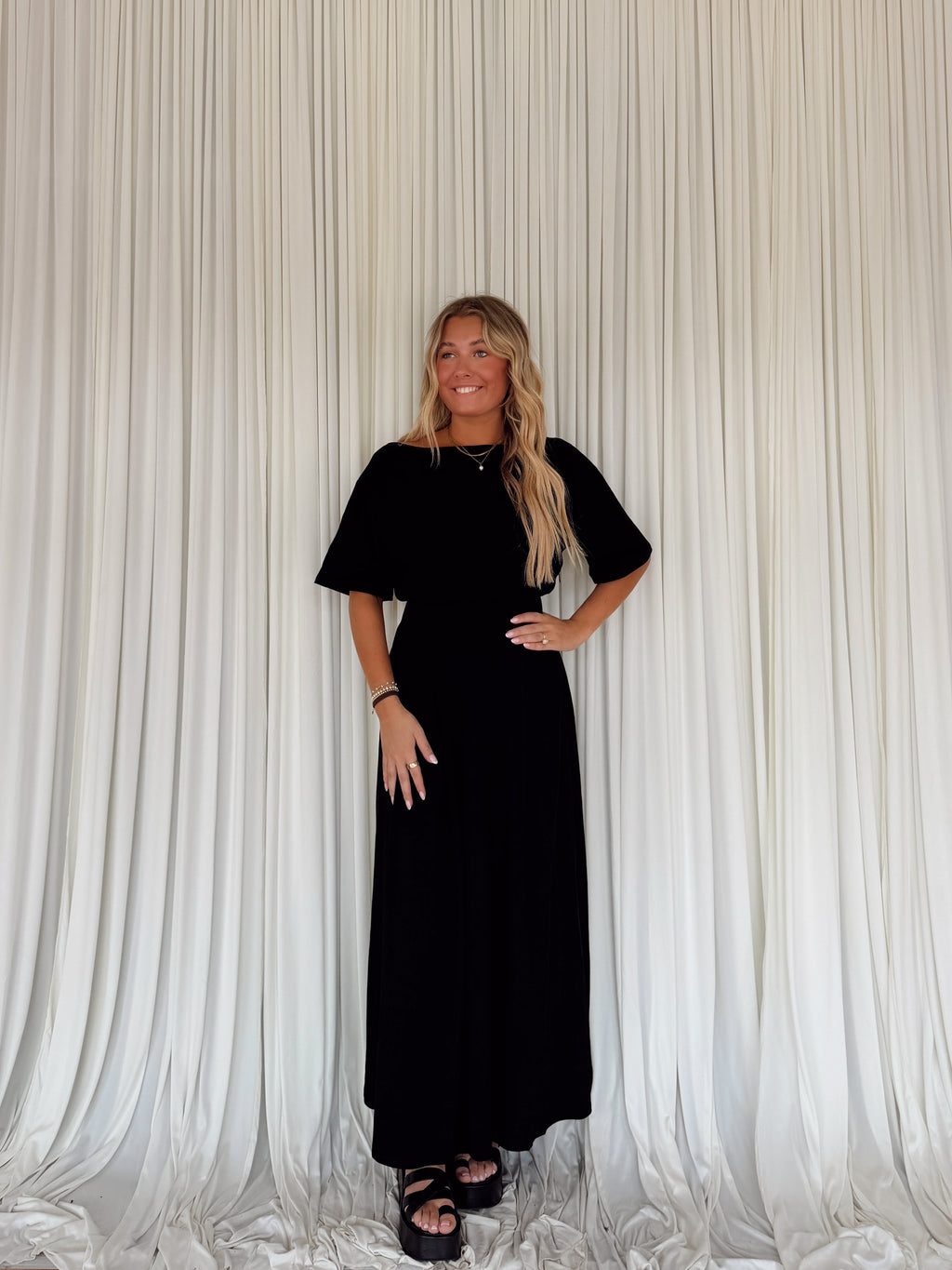 Boatneck Cinch Waist Dress