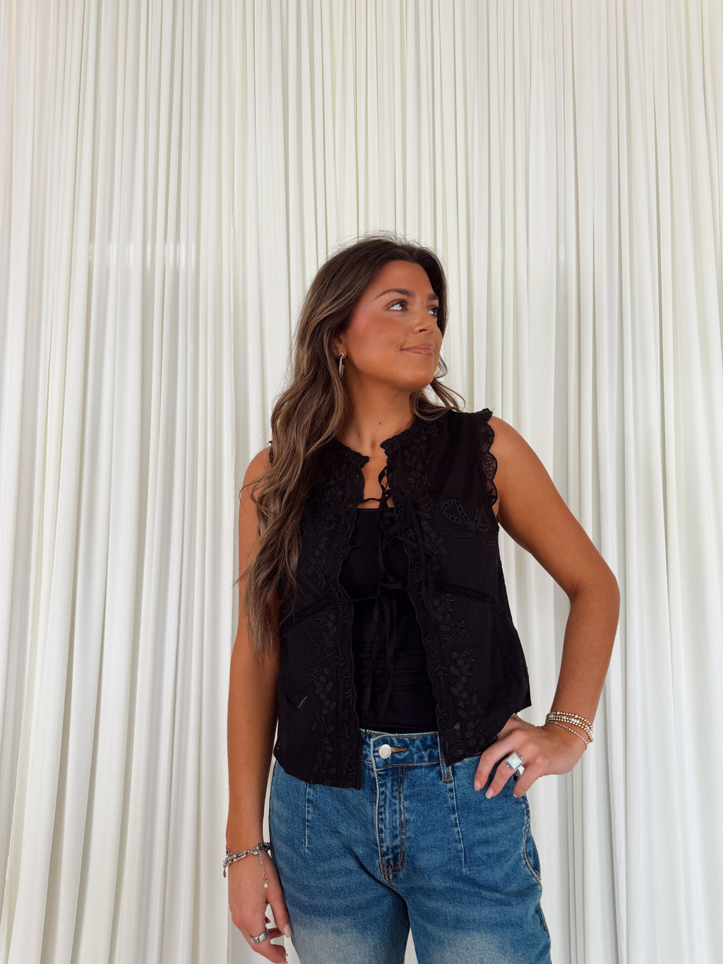 Sleeveless Flyaway Lace Top