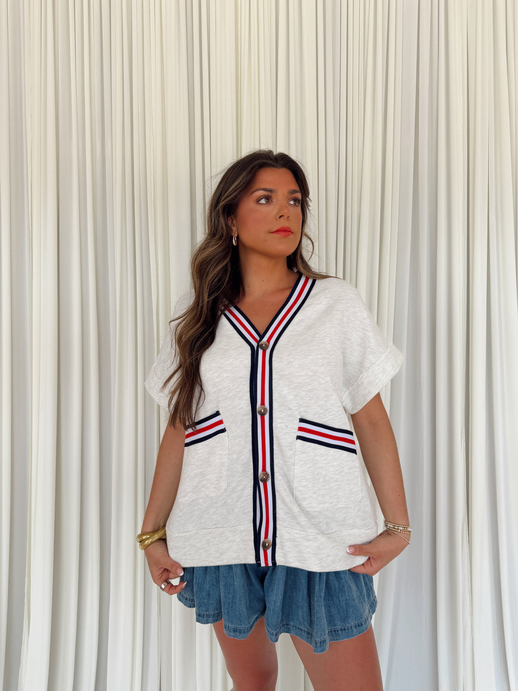 T2578 Striped Oversized Cardigan Top