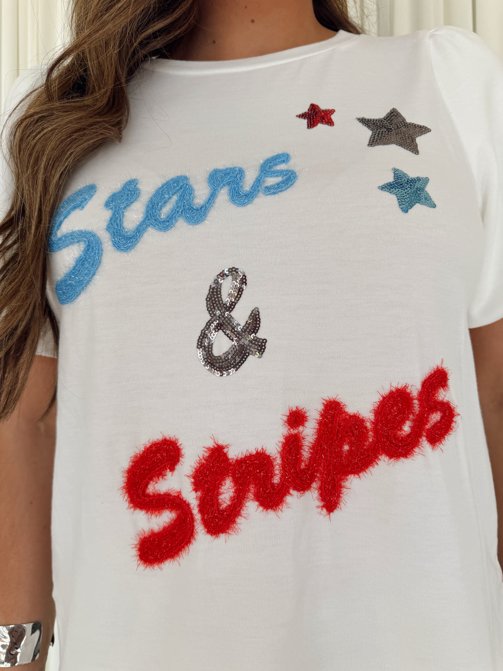 Stars & Stripes Bubble Sleeve Knit Top