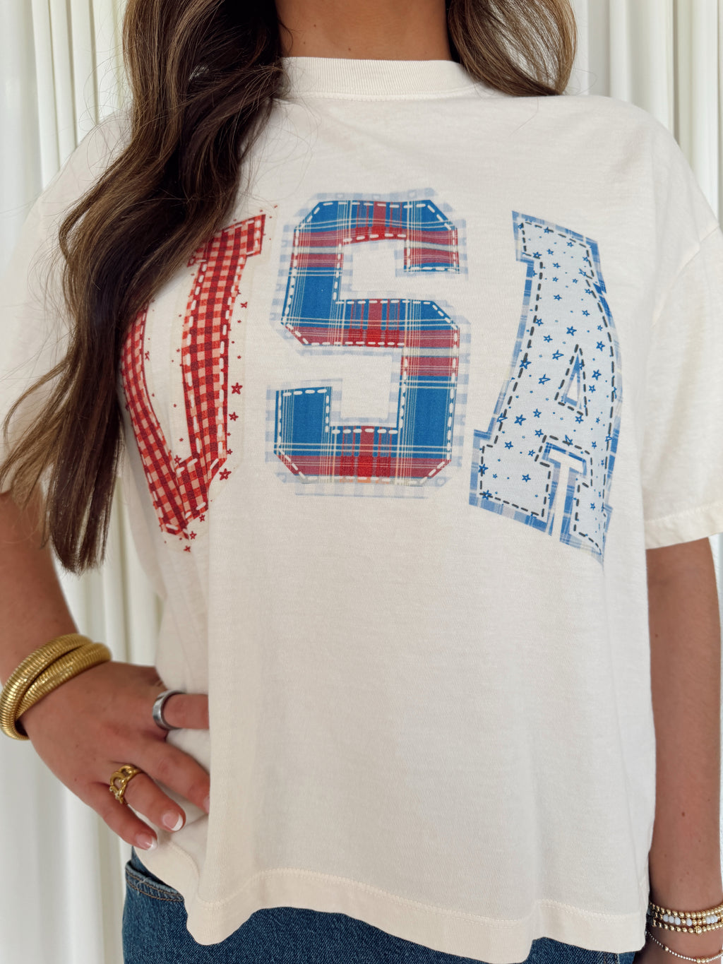 USA Patchwork Cropped Tee