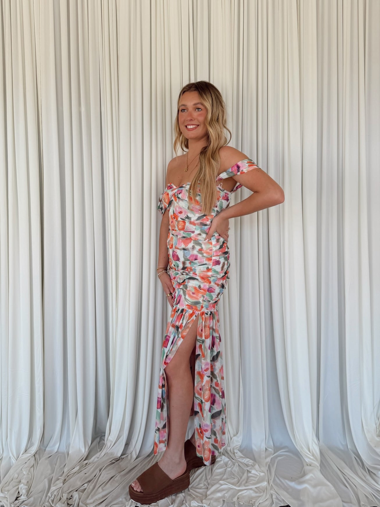 Drop-Waist Sweetheart Maxi Dress