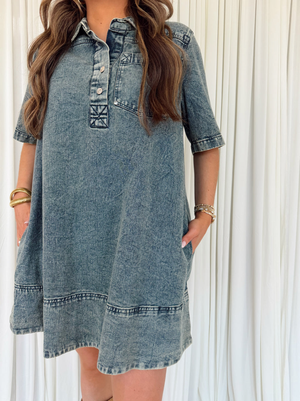 Denim Collared Short Sleeve Dress