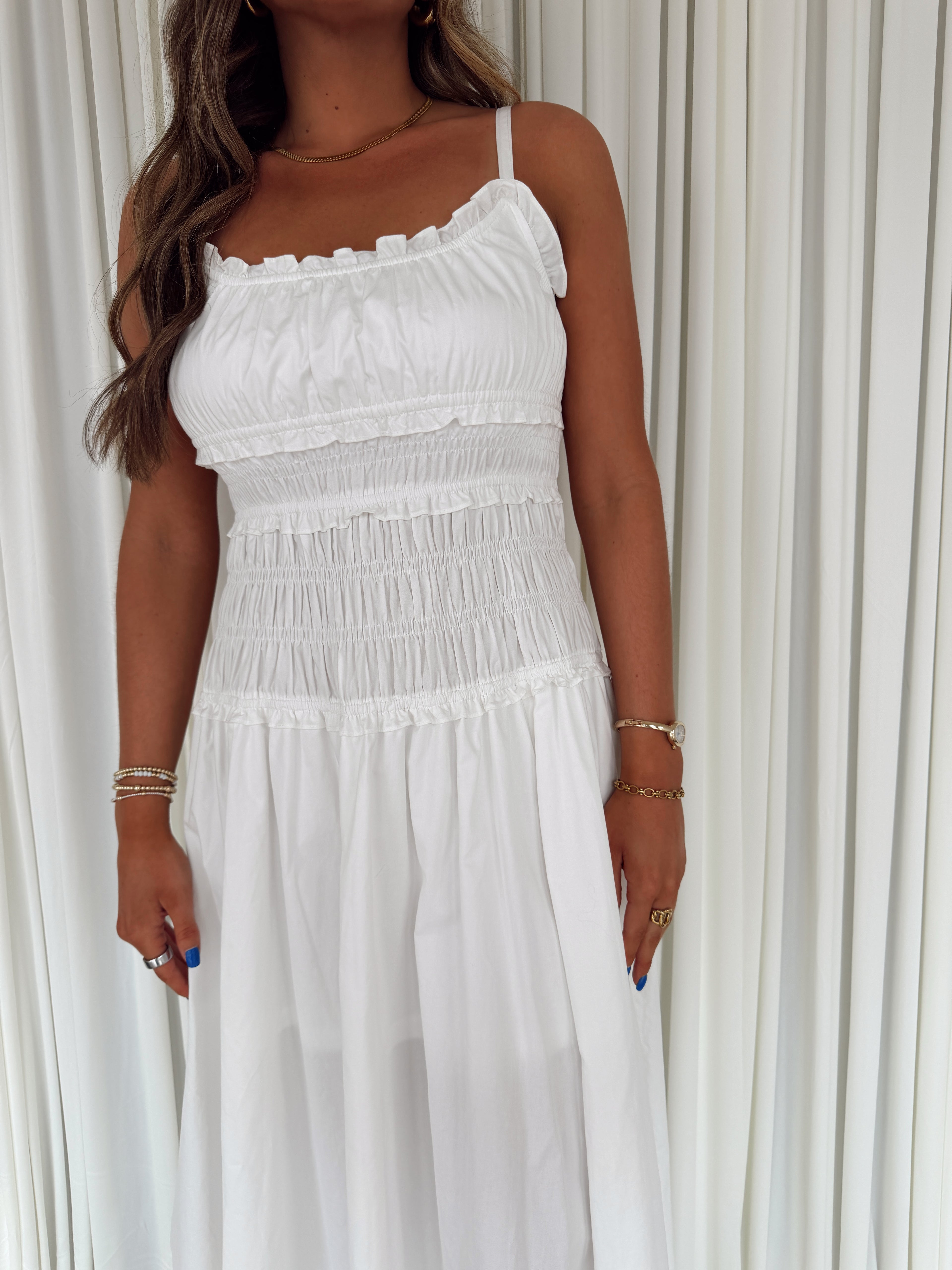 White Smocked Maxi Cotton Dress – Seven & James
