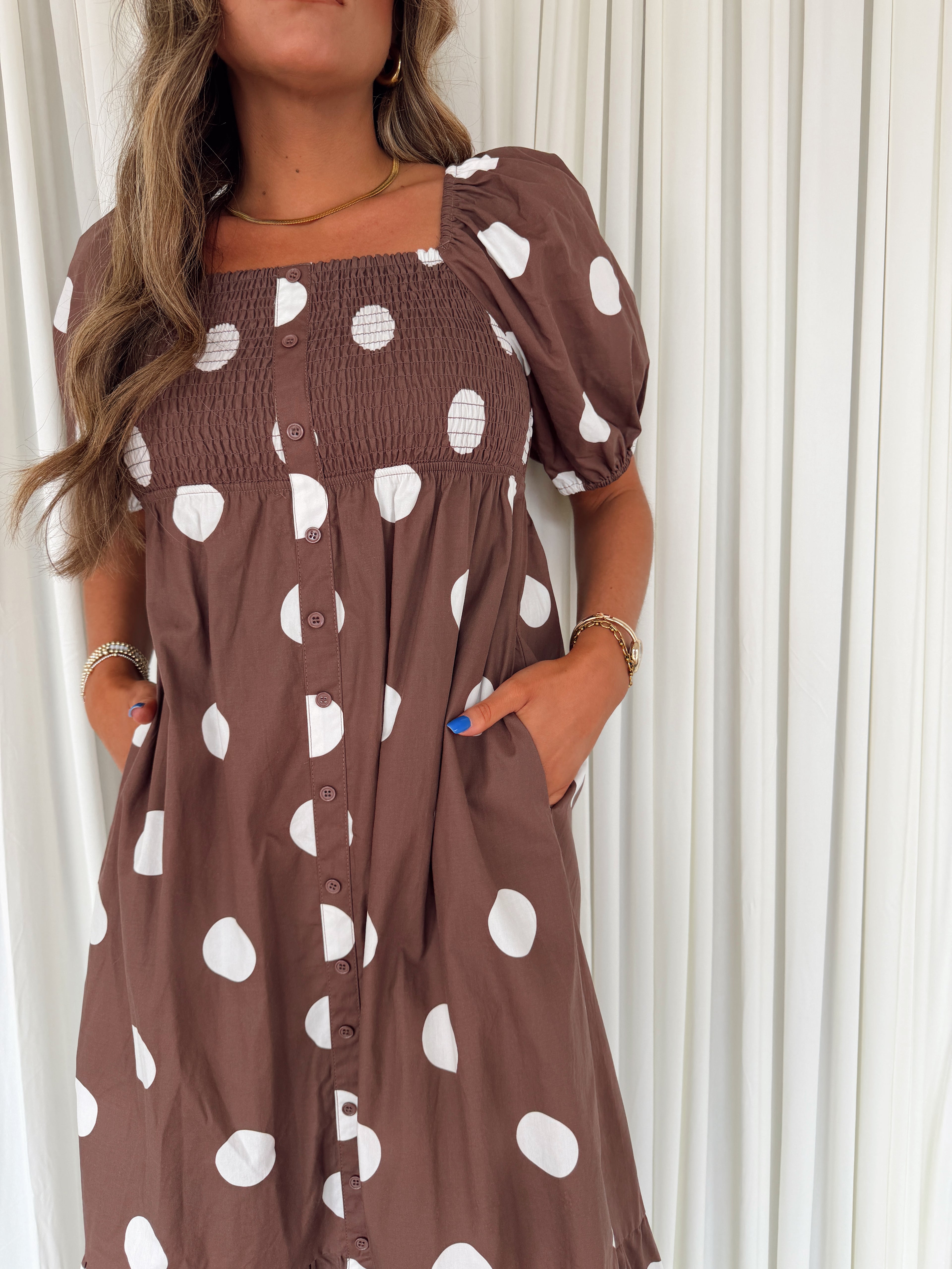 Polka Dot Puff Sleeve Maxi Dress