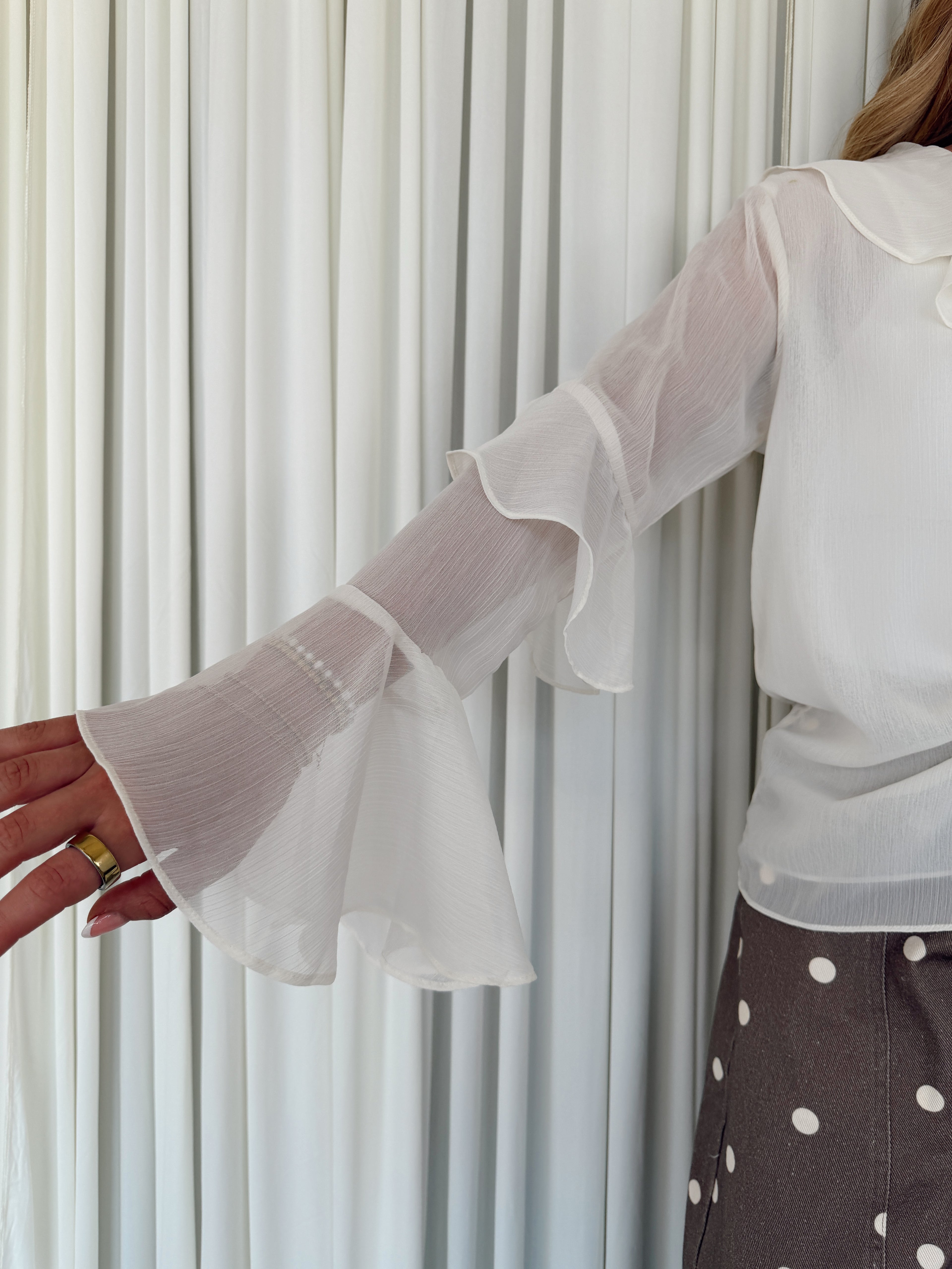 Sheer Tie-Front Ruffled Blouse