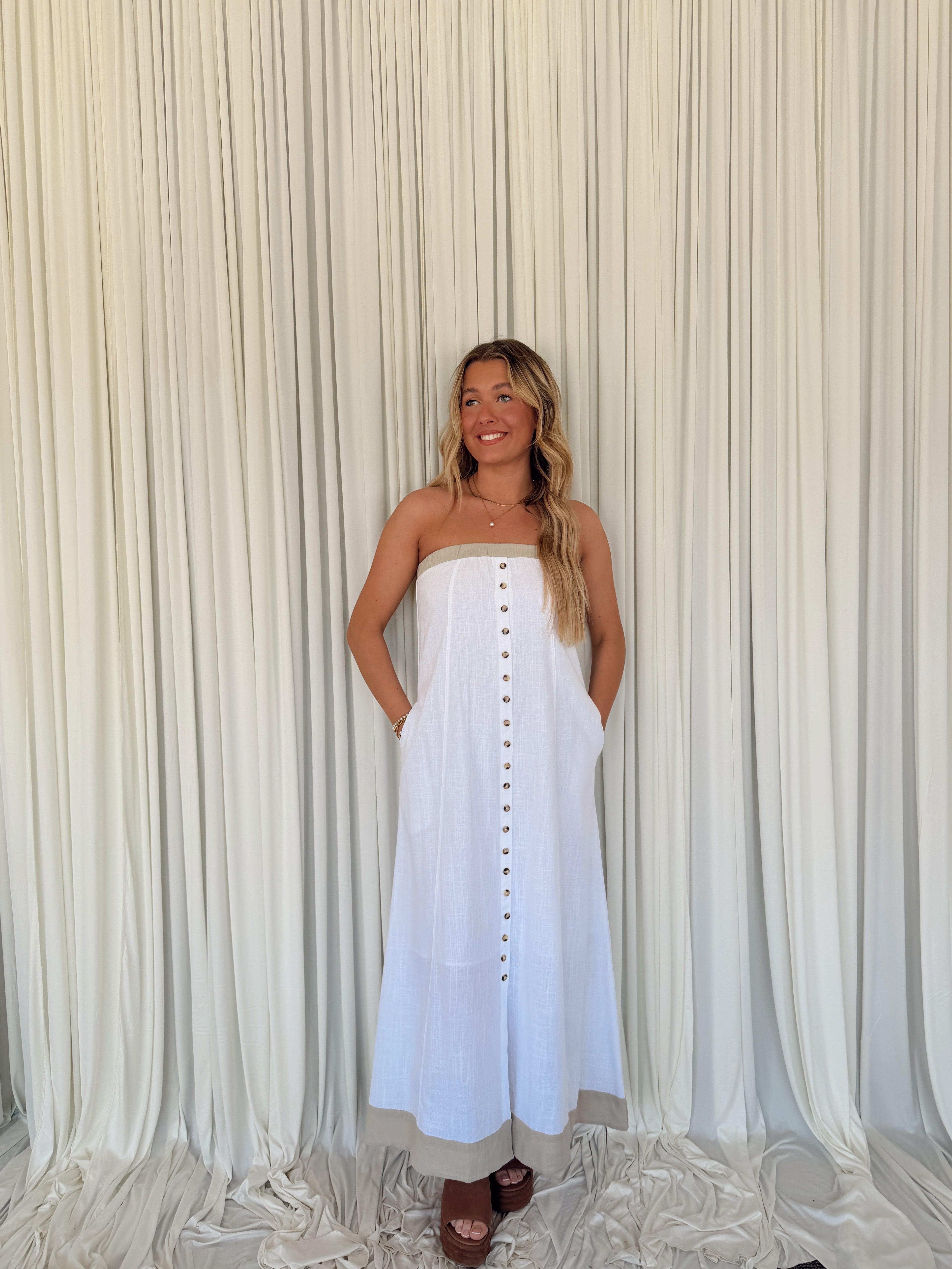 Strapless Button Maxi Dress