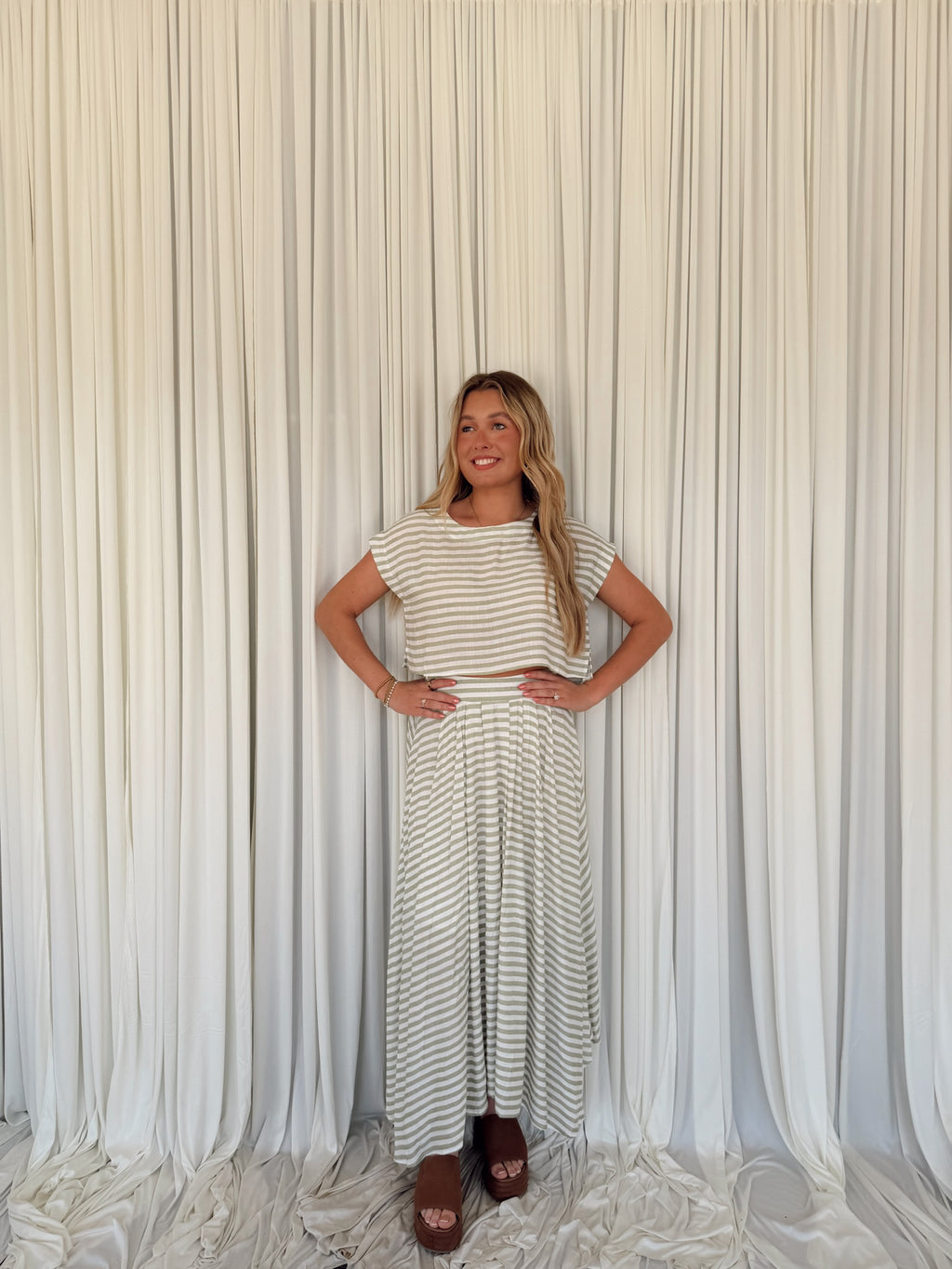 Stripe Boat Neck Boxy Crop Top