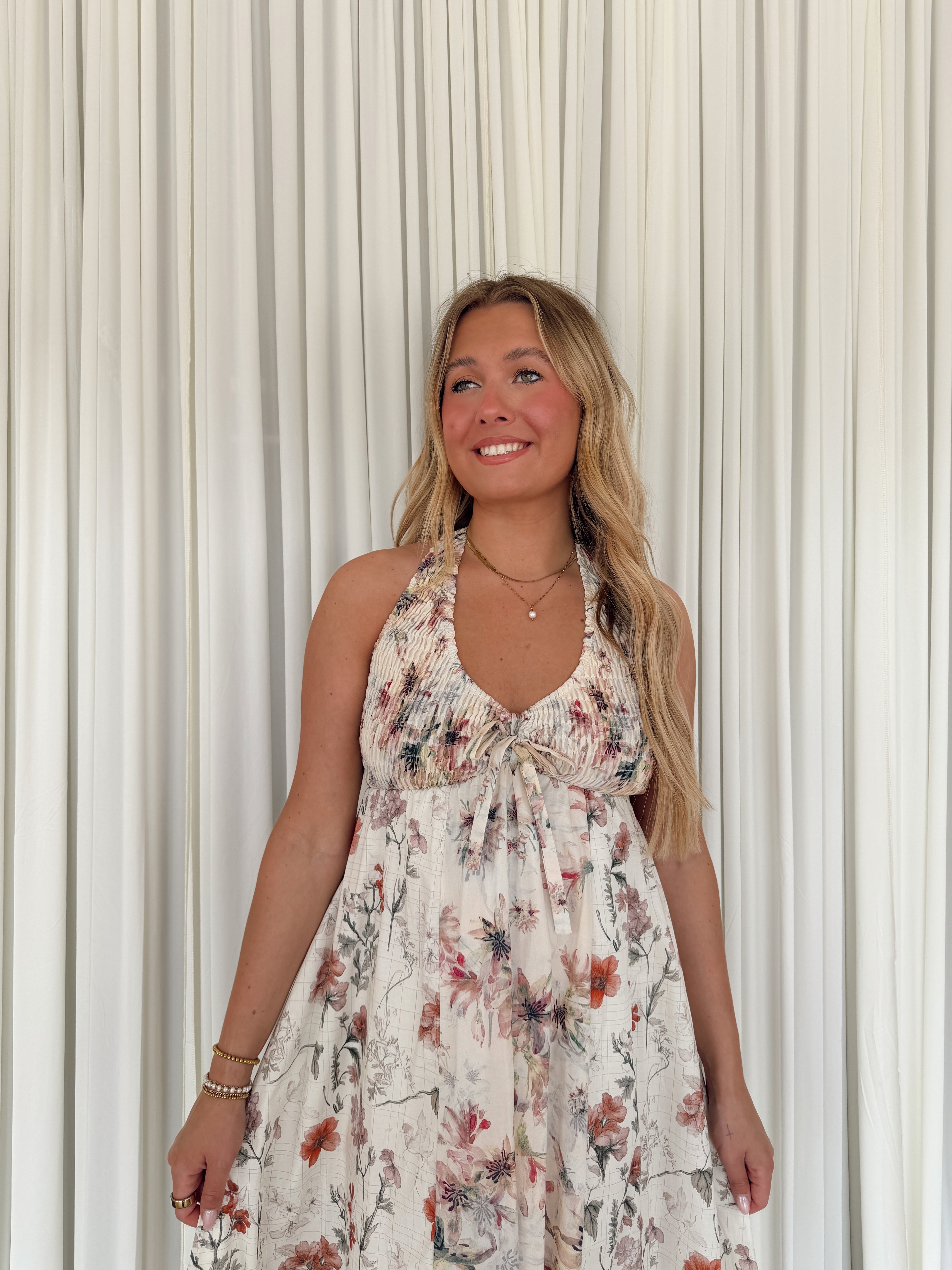 Floral Smocked Halter Maxi Dress