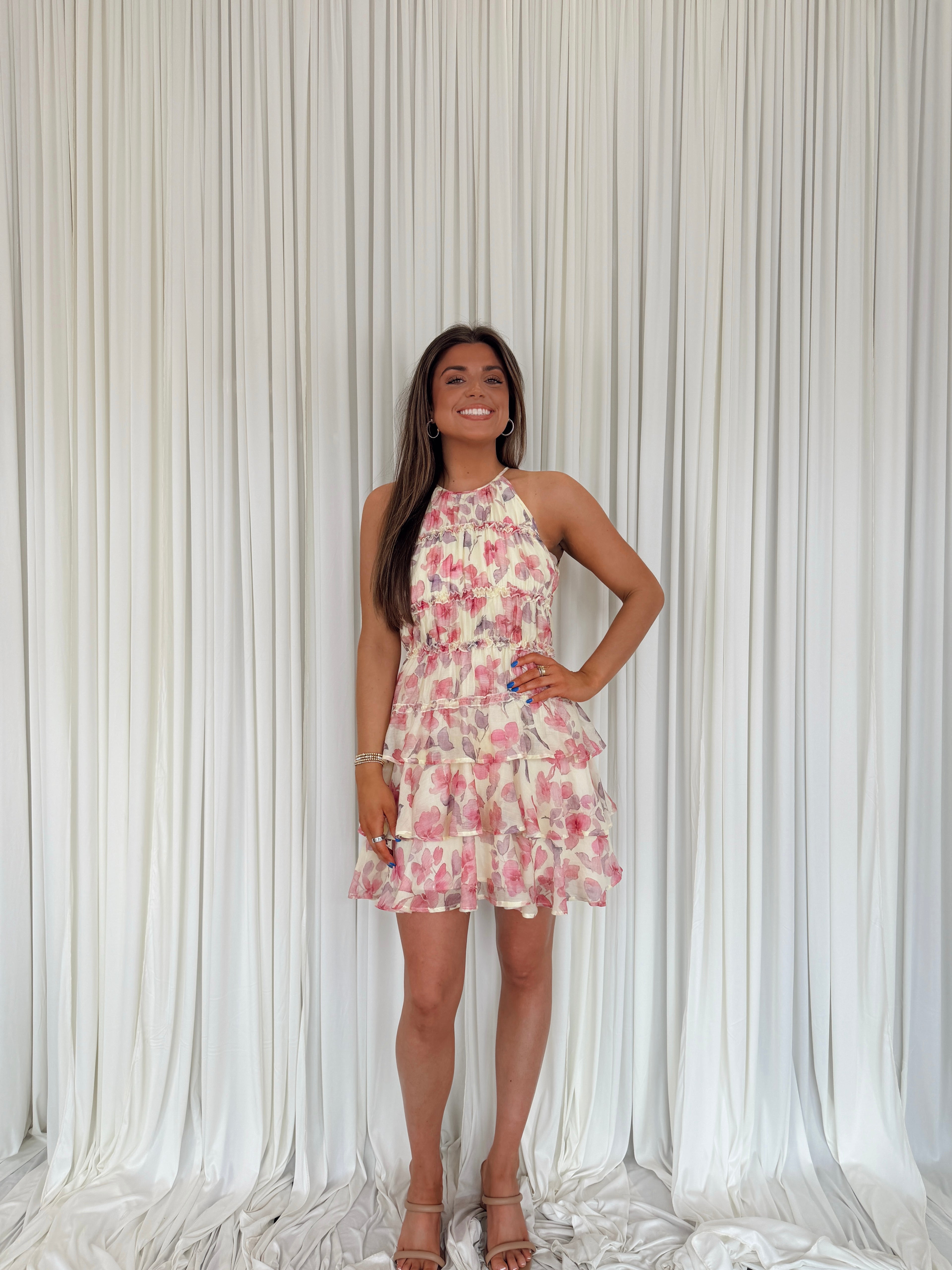 Floral Tiered Ruffle Halter Mini – Seven & James