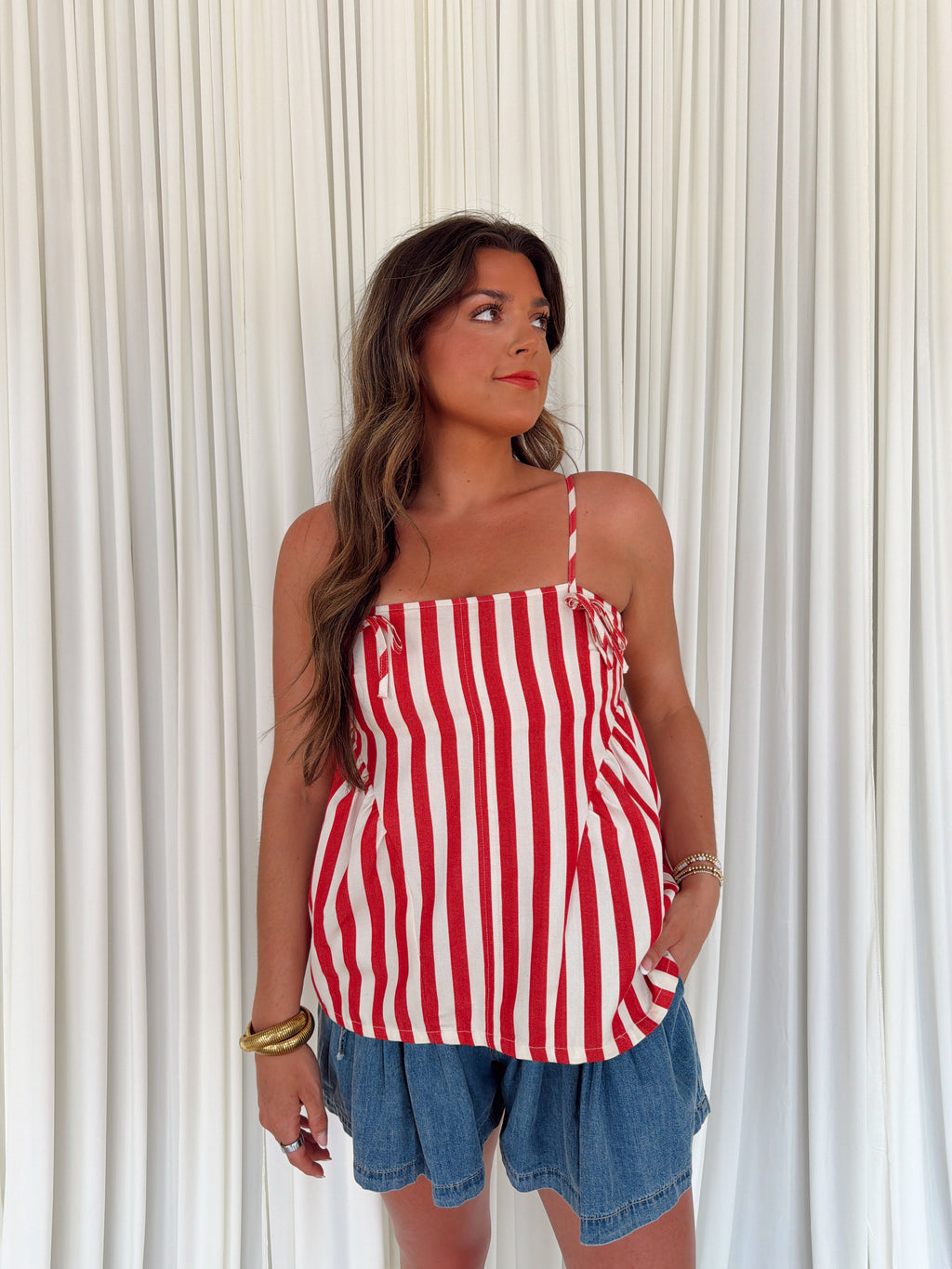 Stripe Gathered Side Detail Top