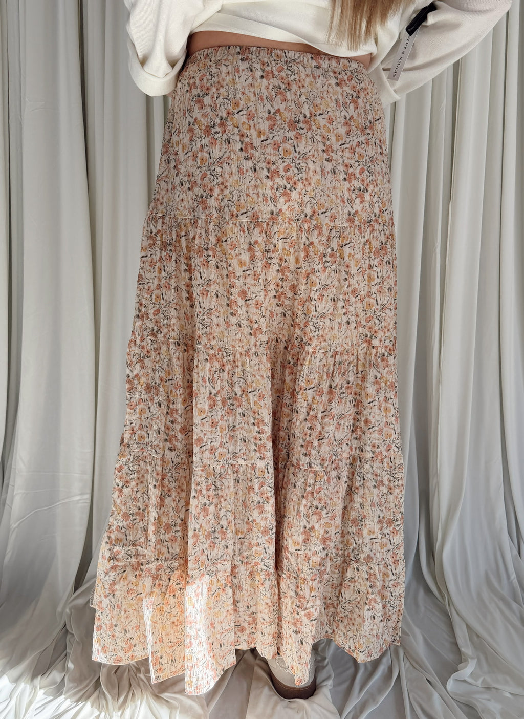 Ditsy Floral Tiered Midi Skirt