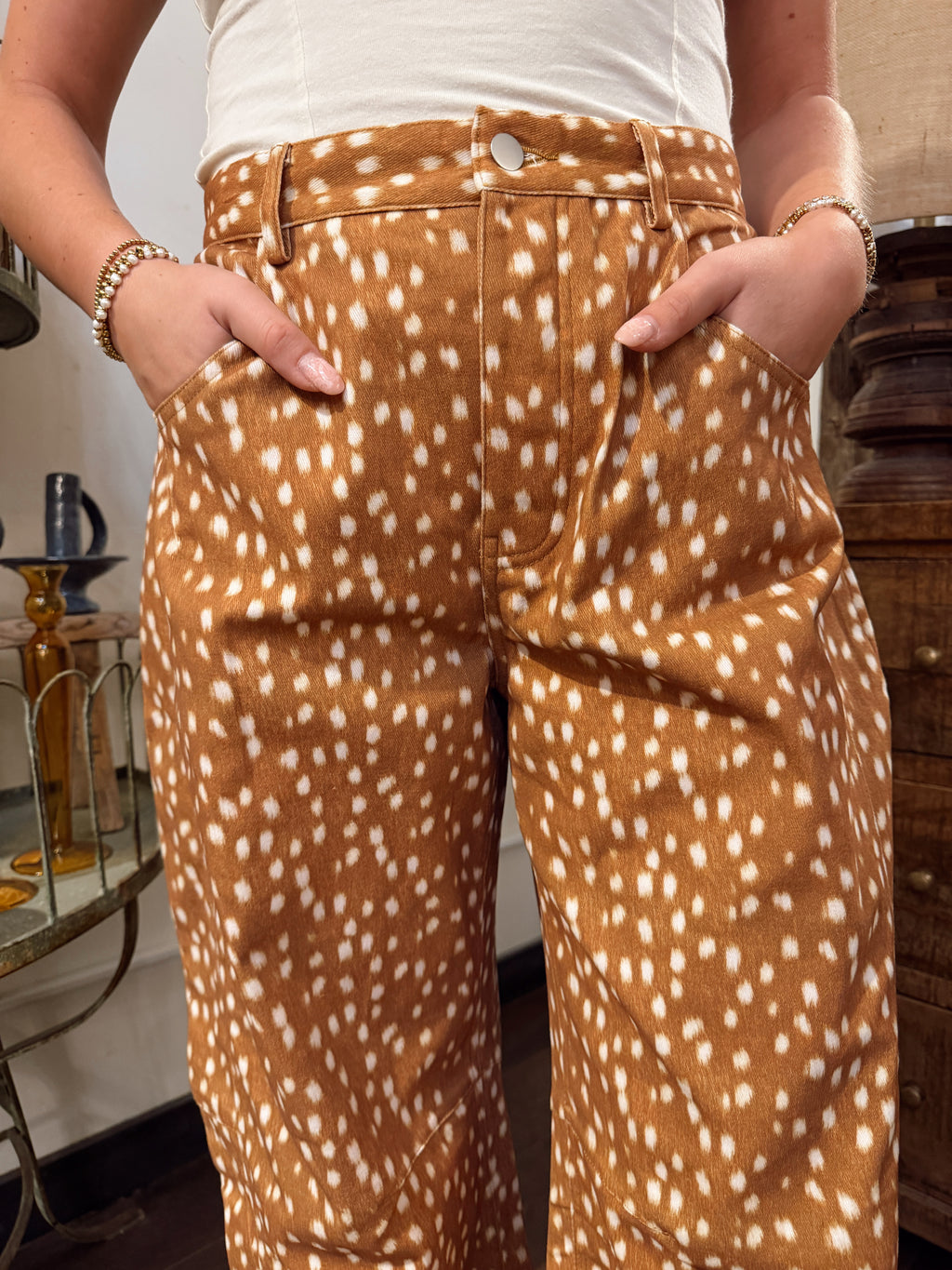 CP10398 Deer Print Barrel Jean